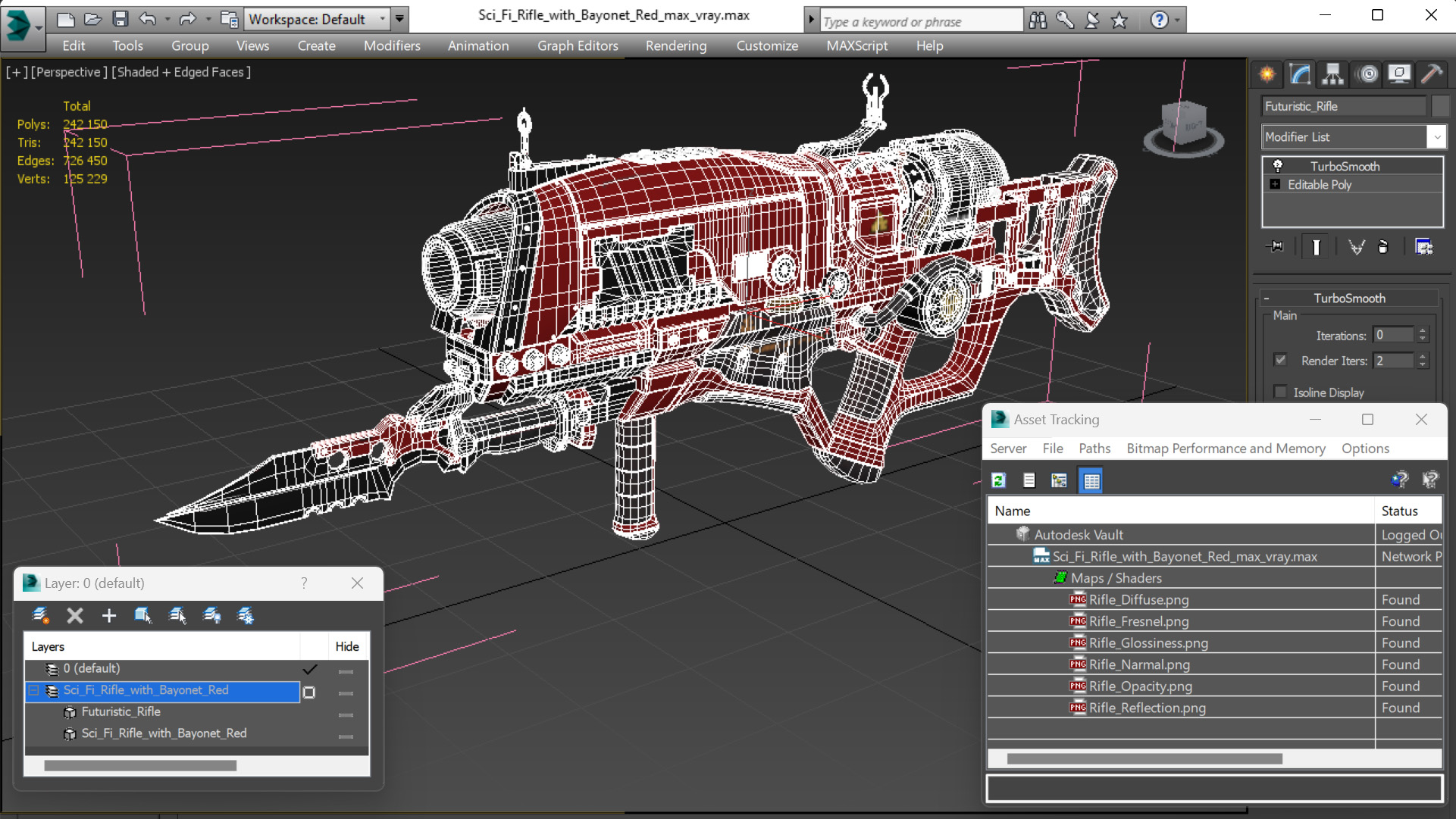 Sci Fi Rifle with Bayonet Red 3D model