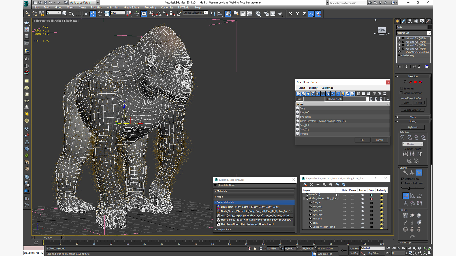 3D model Gorilla Western Lowland Walking Pose Fur