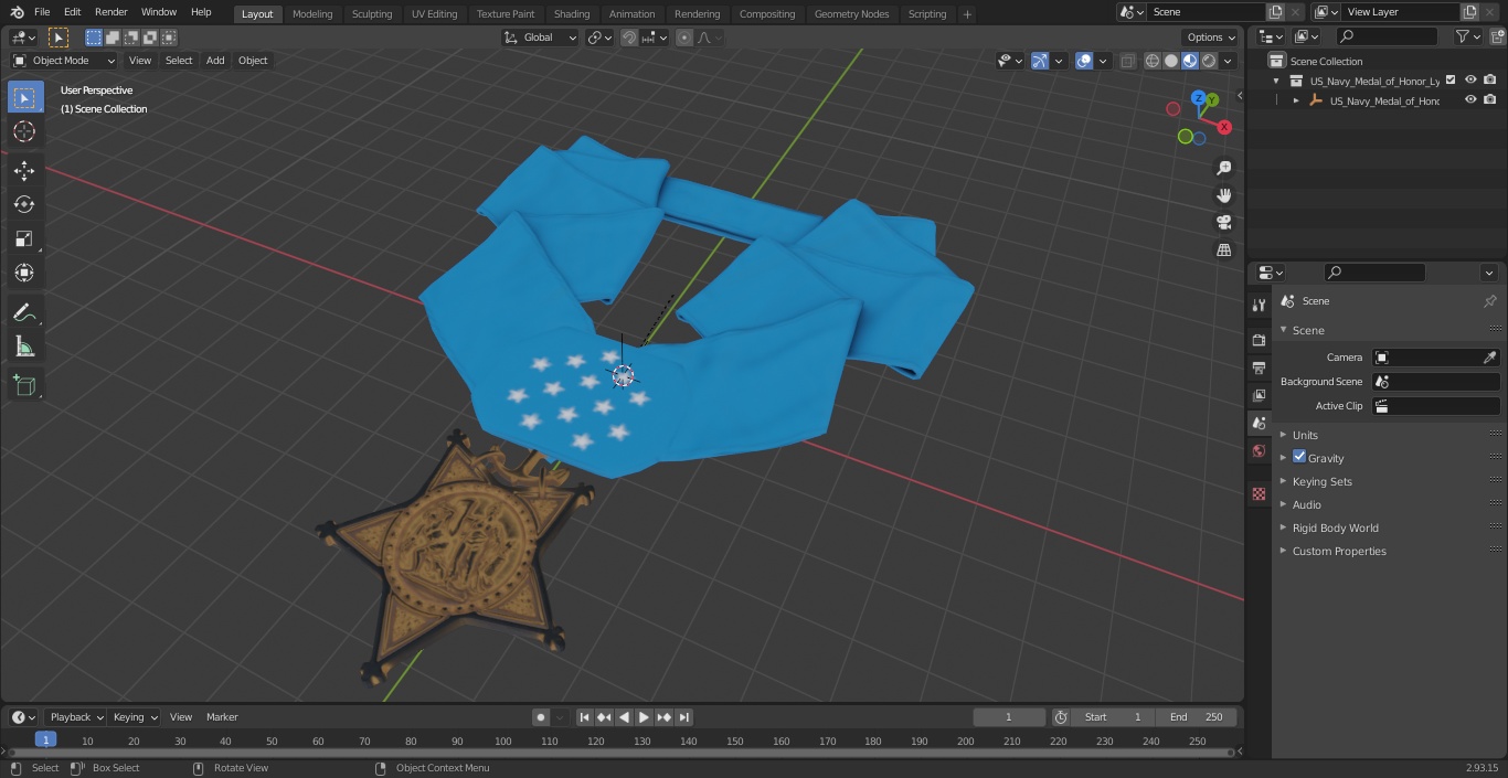 3D US Navy Medal of Honor Lying model