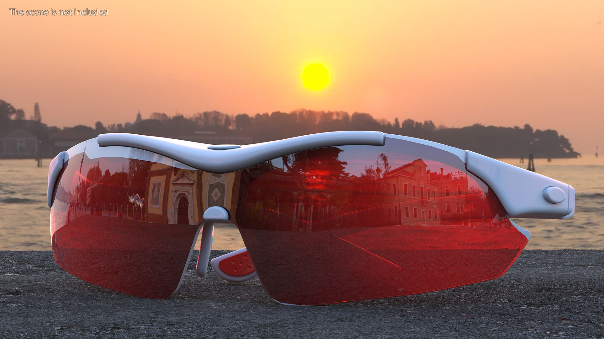 White Sport Sunglasses with Red Lenses Set 3D