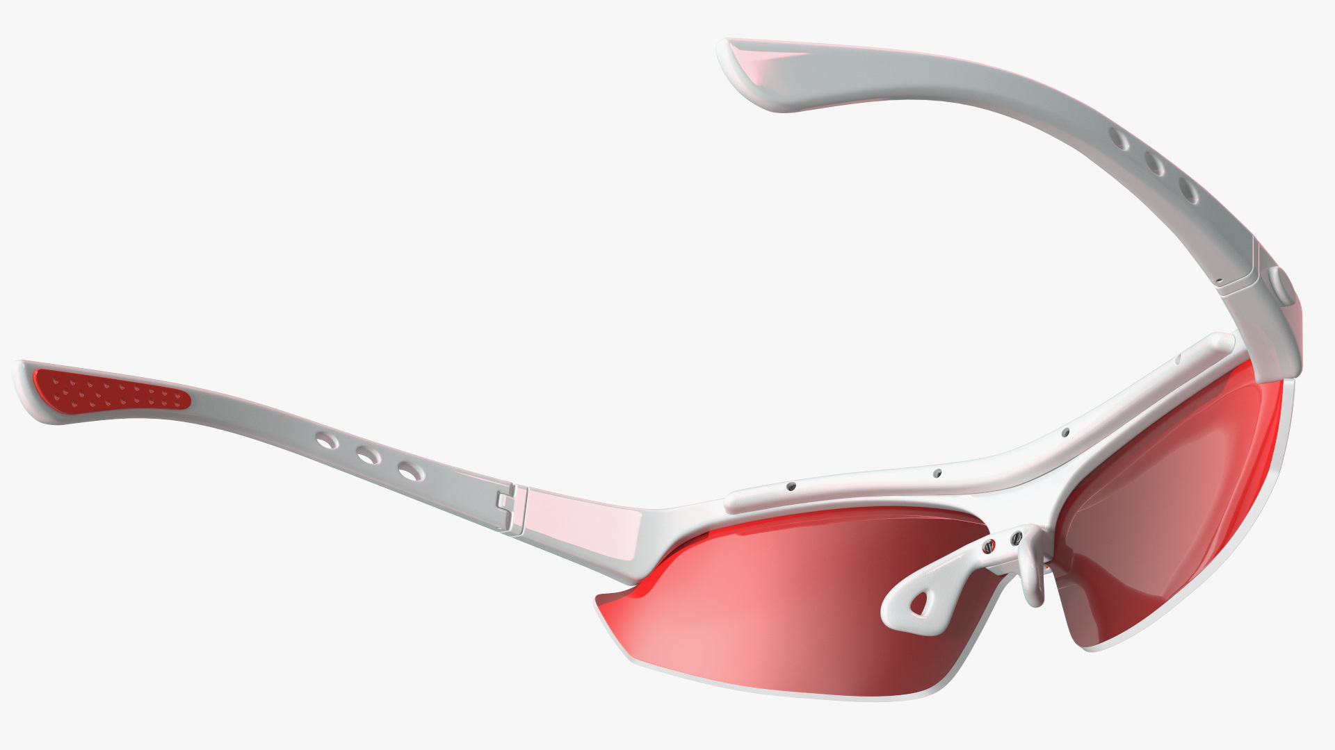 White Sport Sunglasses with Red Lenses Set 3D