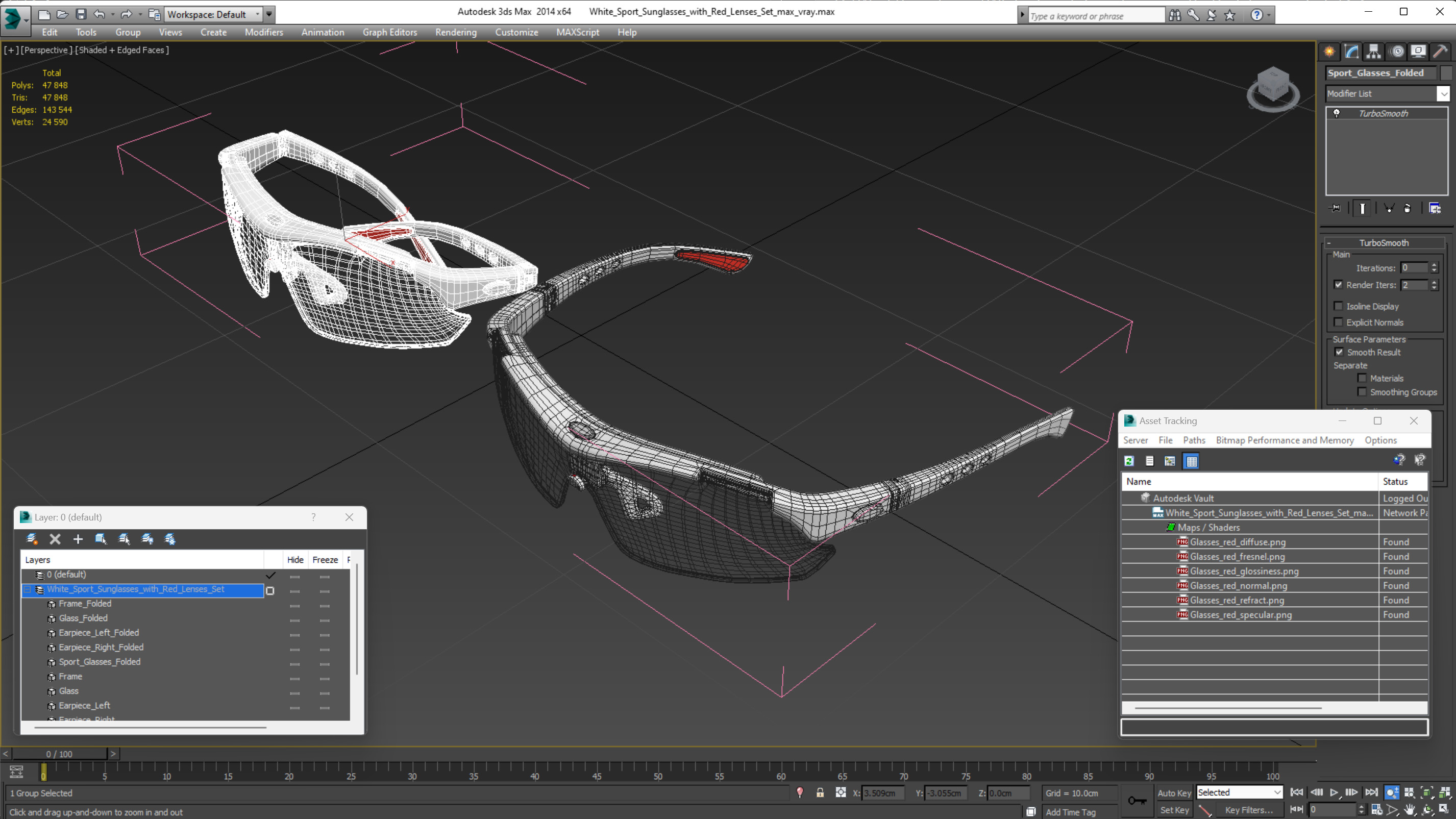 White Sport Sunglasses with Red Lenses Set 3D
