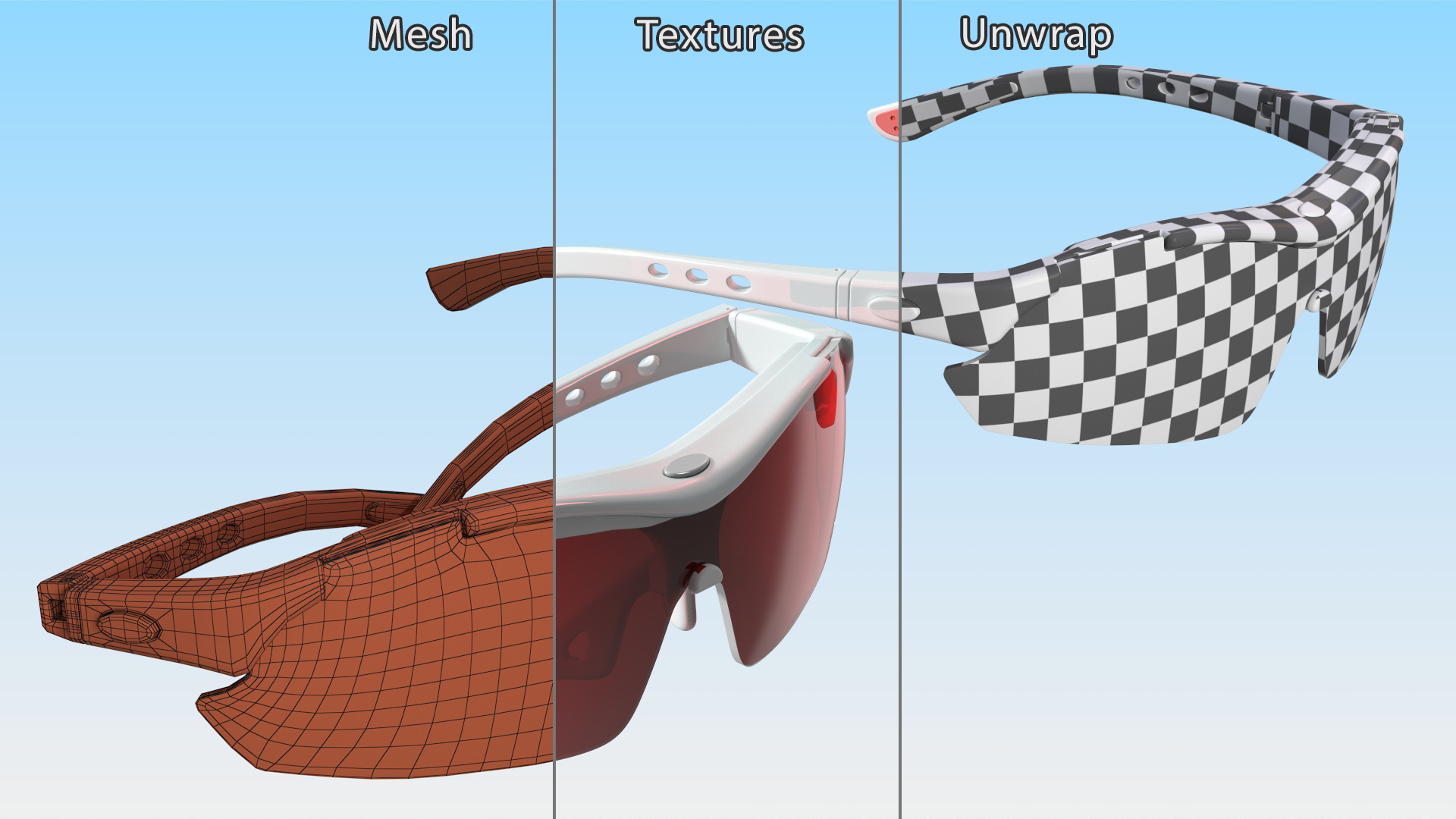 White Sport Sunglasses with Red Lenses Set 3D