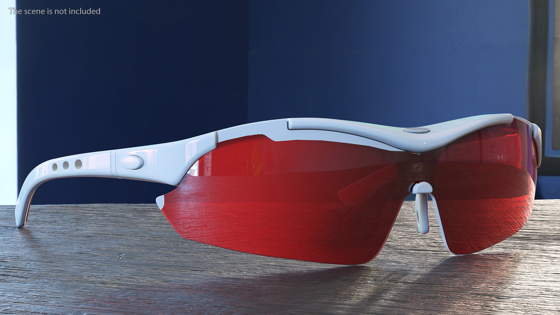 White Sport Sunglasses with Red Lenses Set 3D