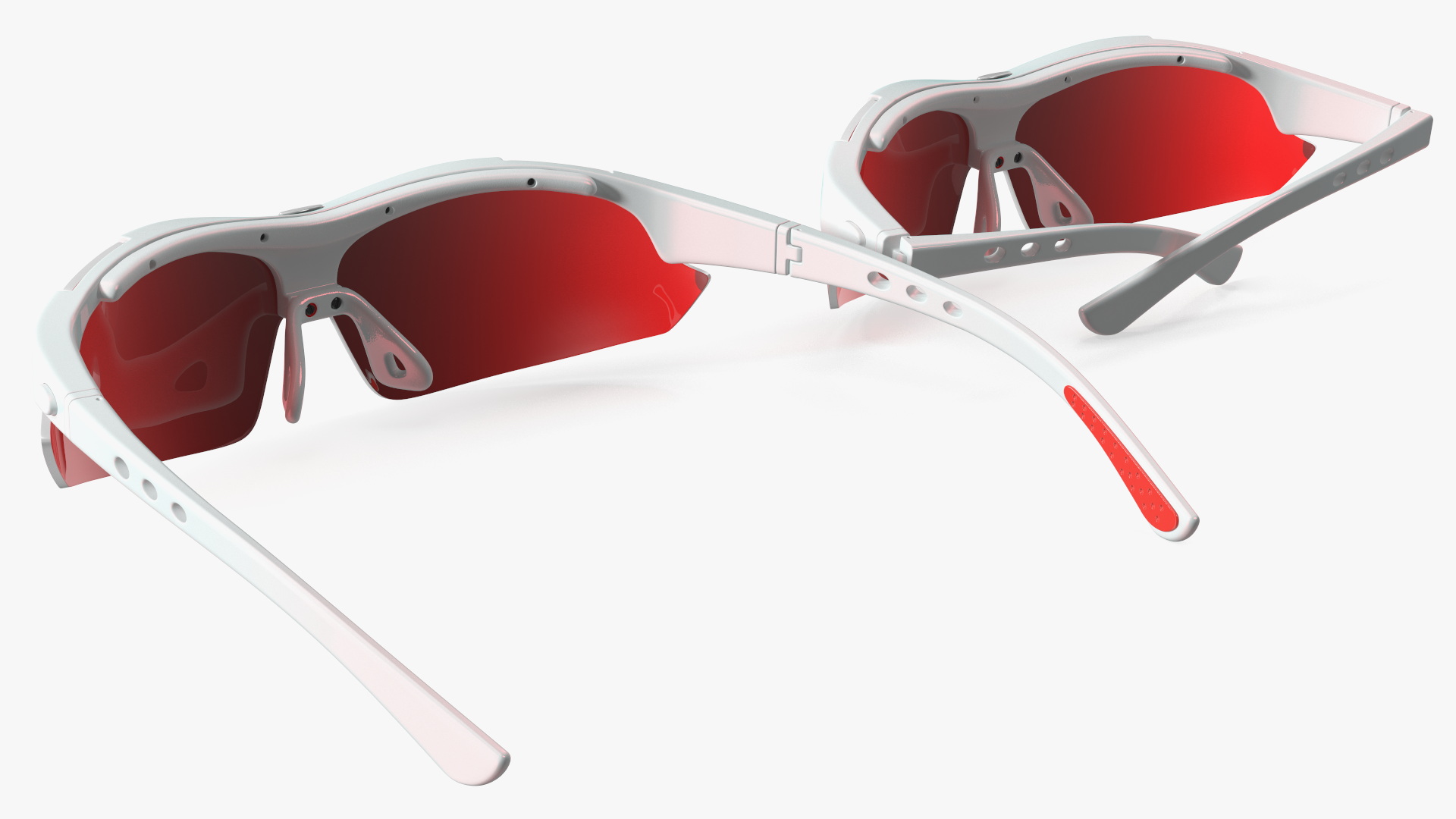 White Sport Sunglasses with Red Lenses Set 3D