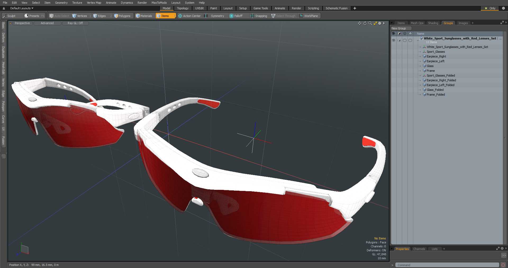 White Sport Sunglasses with Red Lenses Set 3D