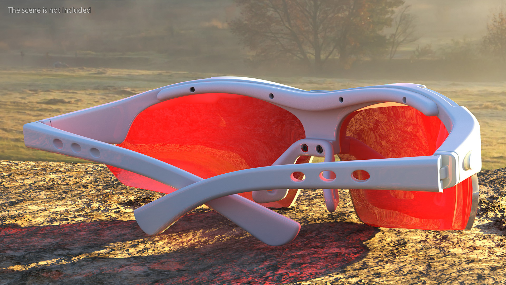 White Sport Sunglasses with Red Lenses Set 3D