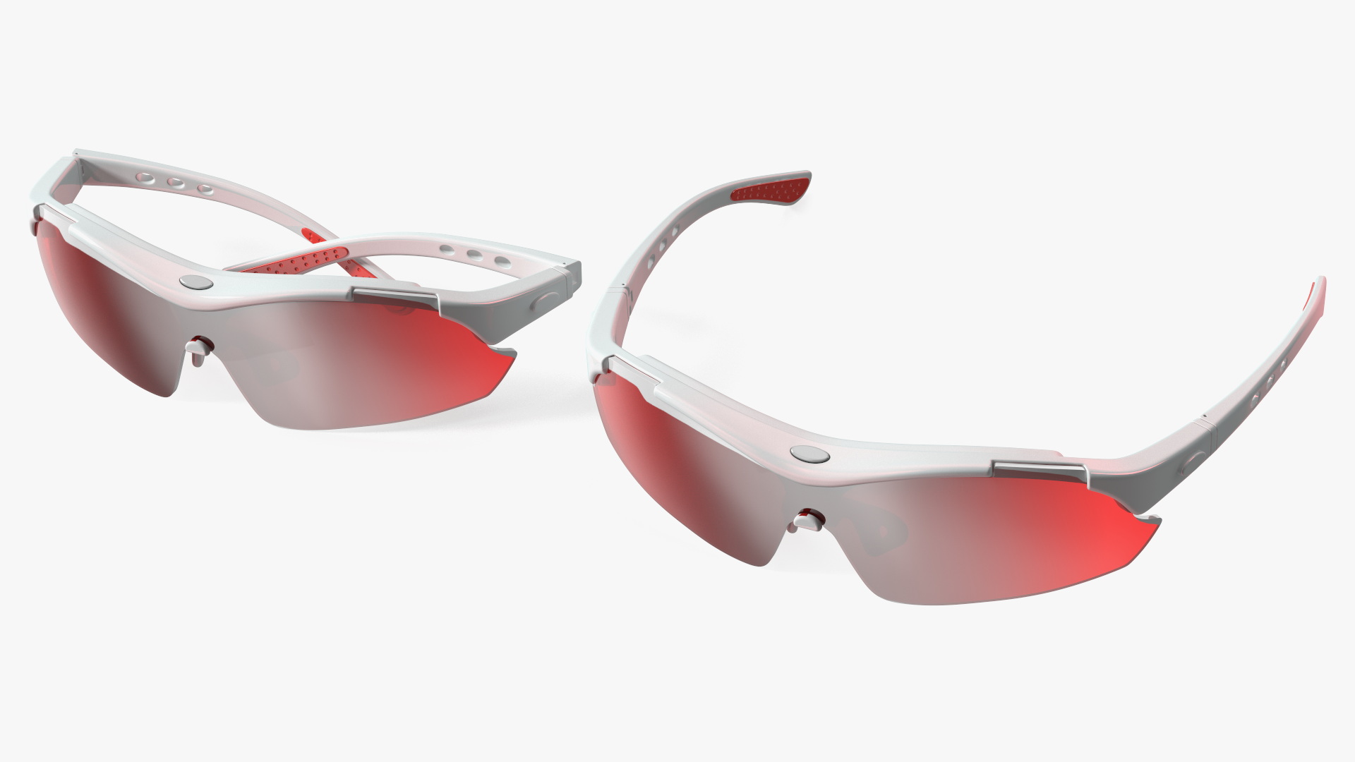 White Sport Sunglasses with Red Lenses Set 3D