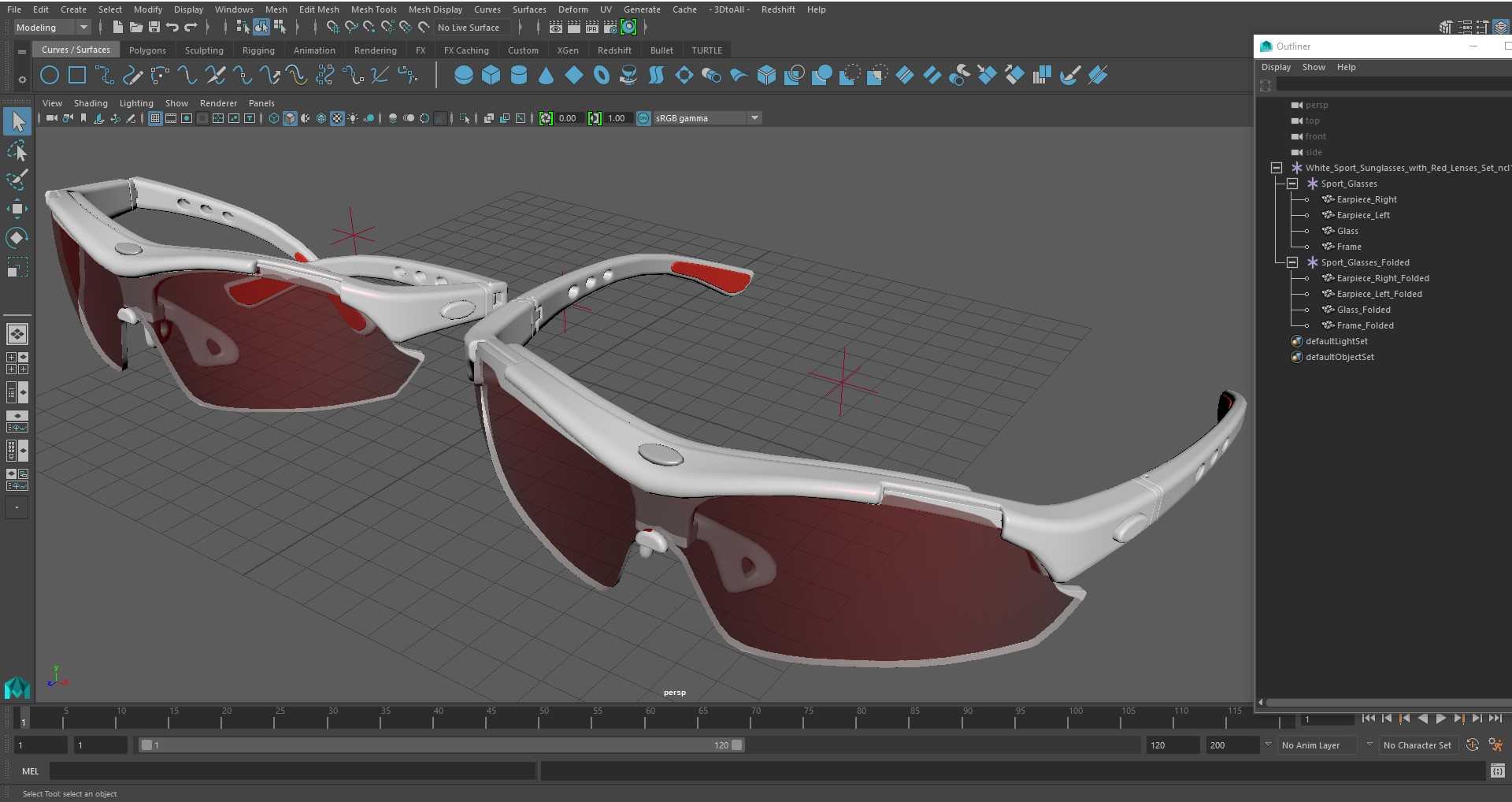White Sport Sunglasses with Red Lenses Set 3D