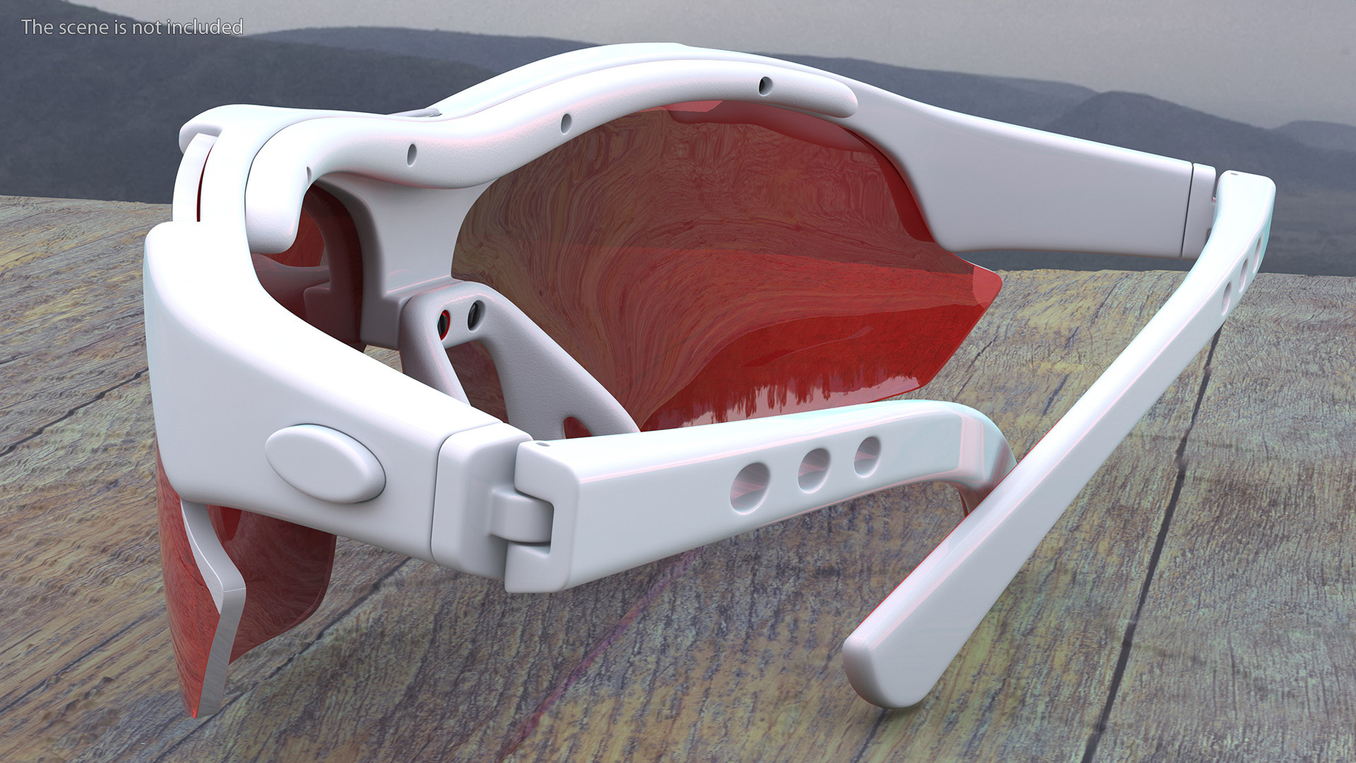 White Sport Sunglasses with Red Lenses Set 3D