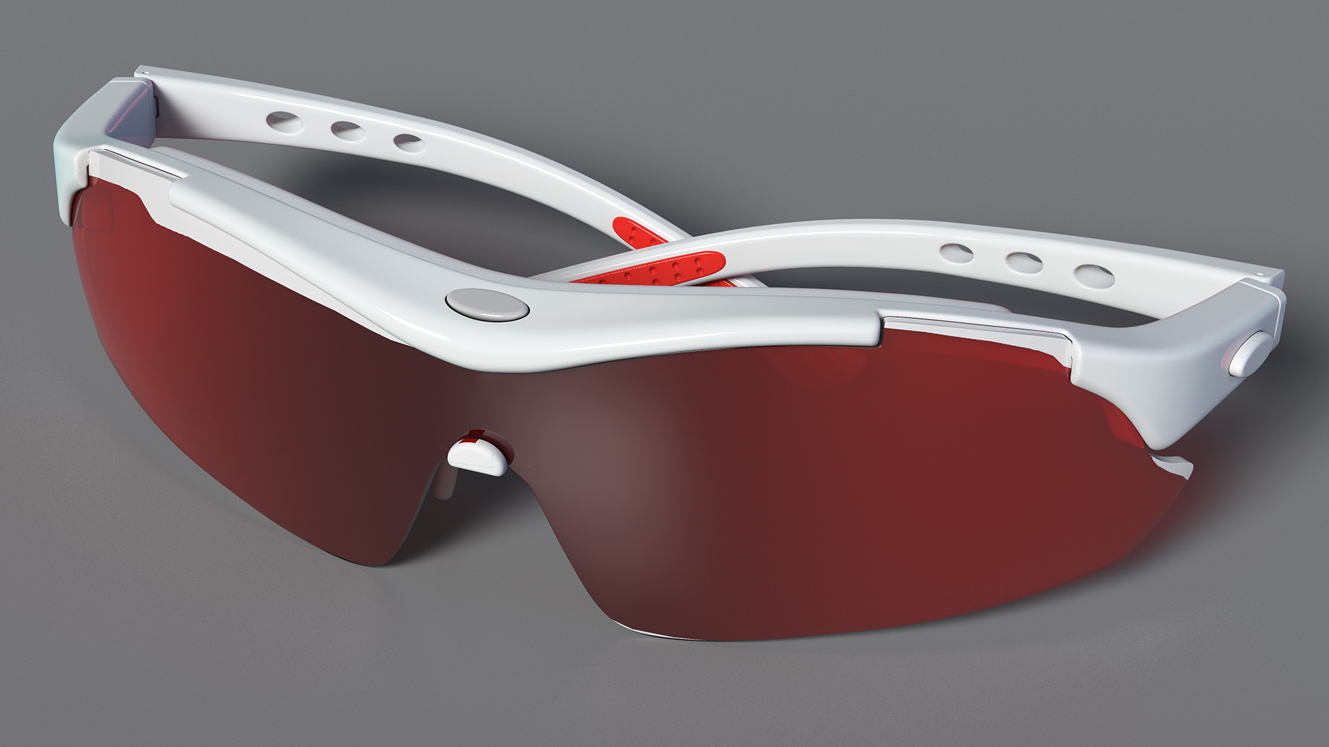 White Sport Sunglasses with Red Lenses Set 3D