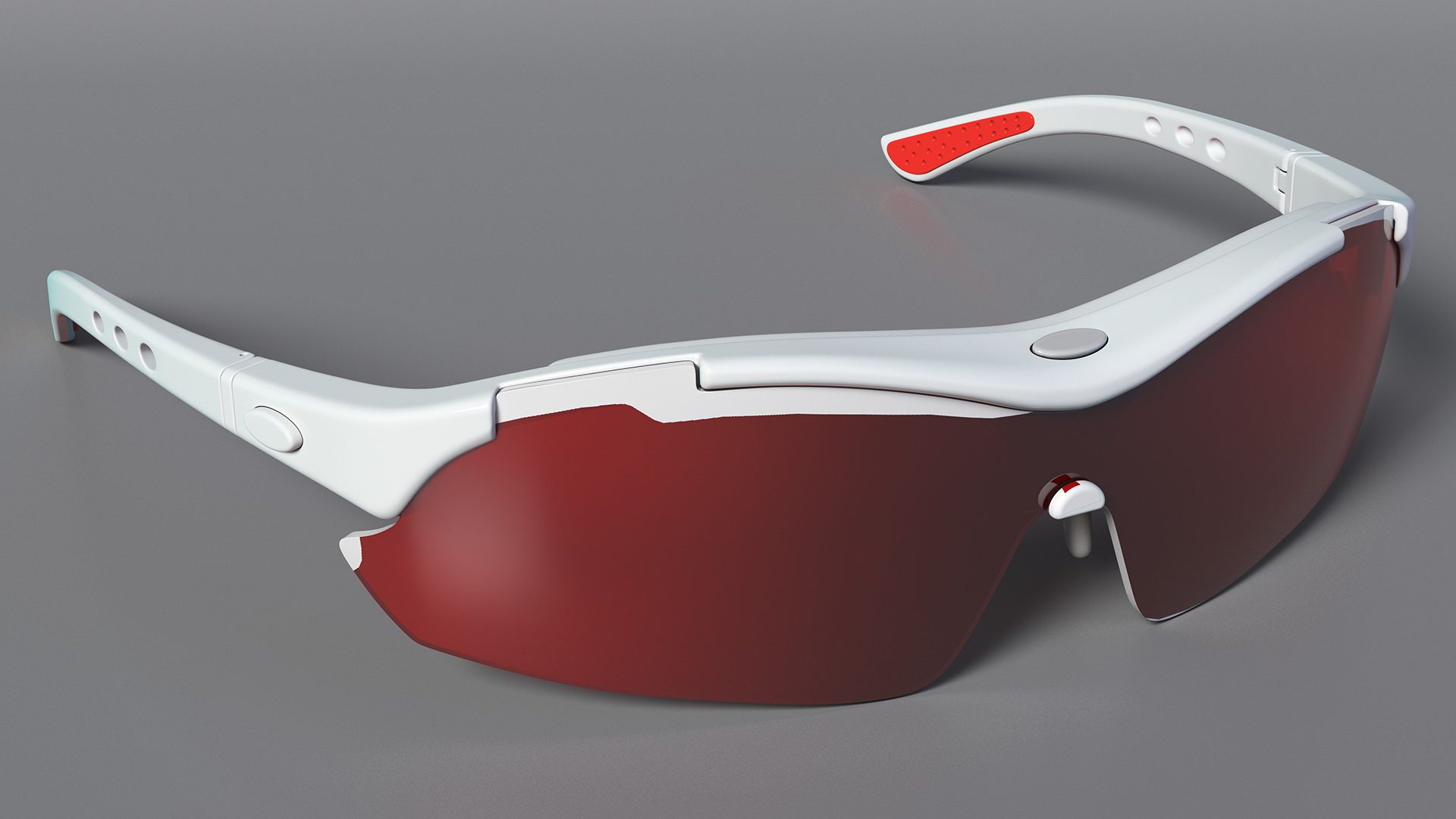 White Sport Sunglasses with Red Lenses Set 3D