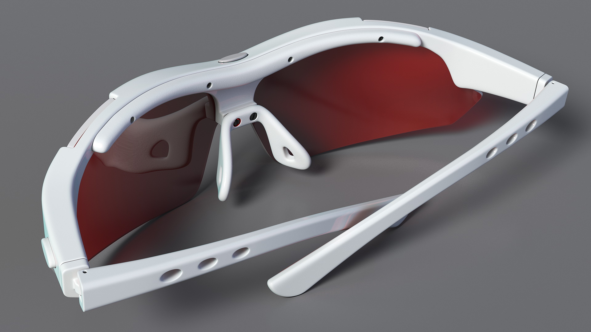 White Sport Sunglasses with Red Lenses Set 3D