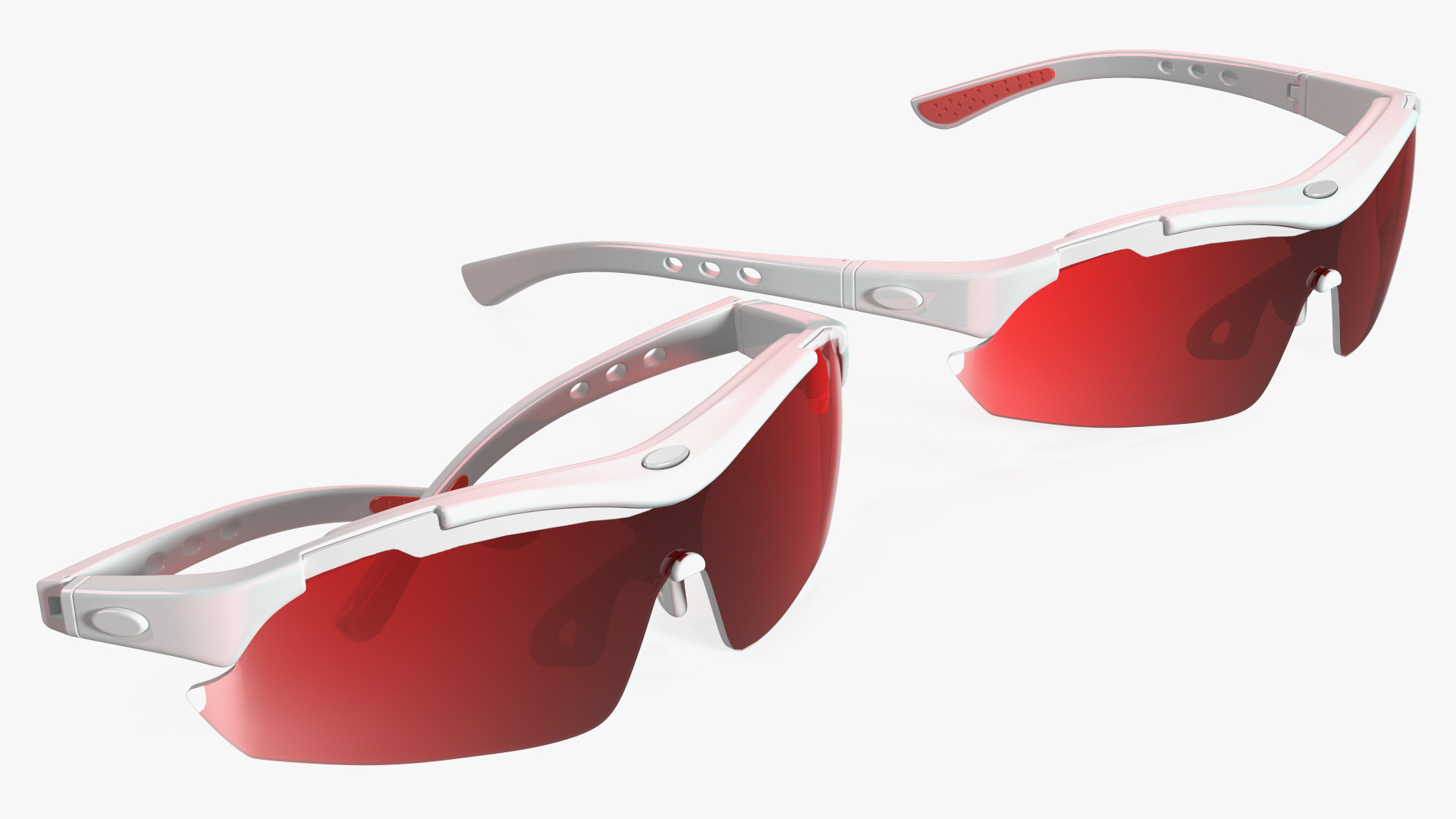 White Sport Sunglasses with Red Lenses Set 3D