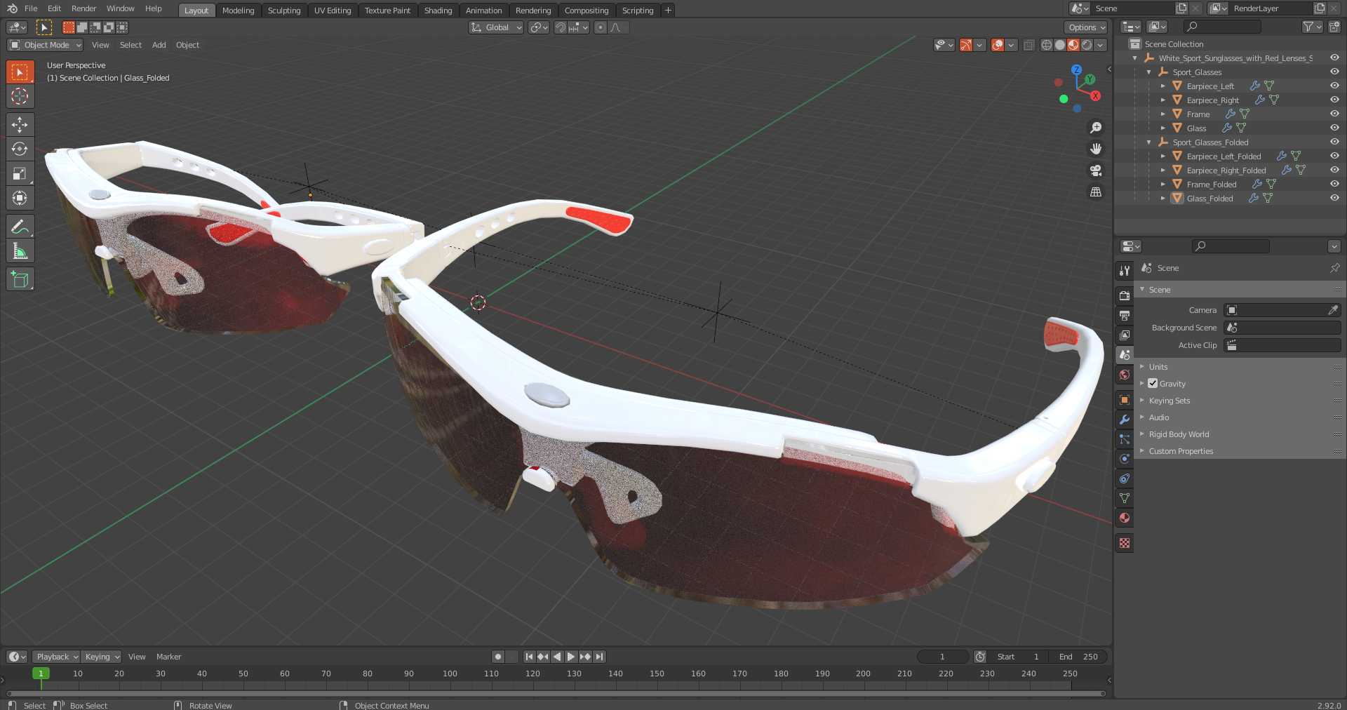 White Sport Sunglasses with Red Lenses Set 3D