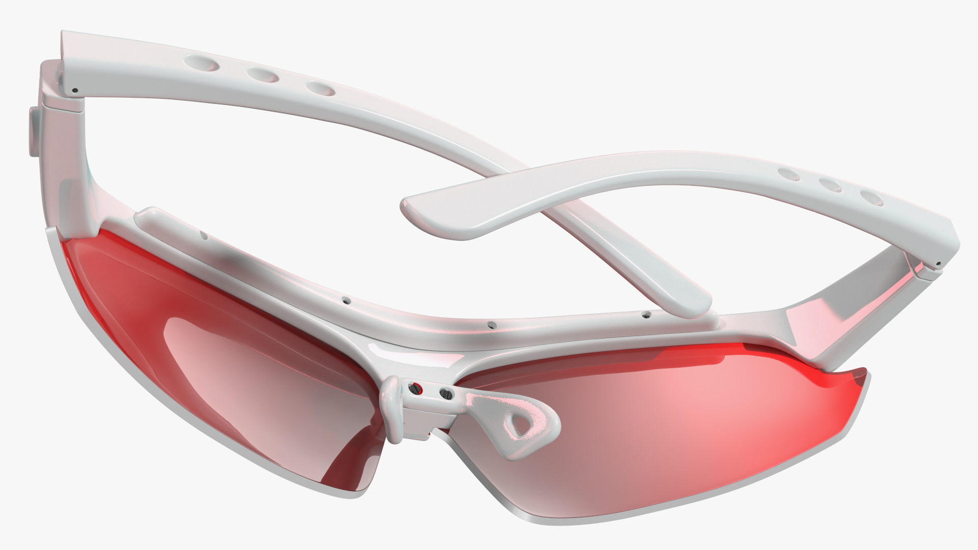 White Sport Sunglasses with Red Lenses Set 3D