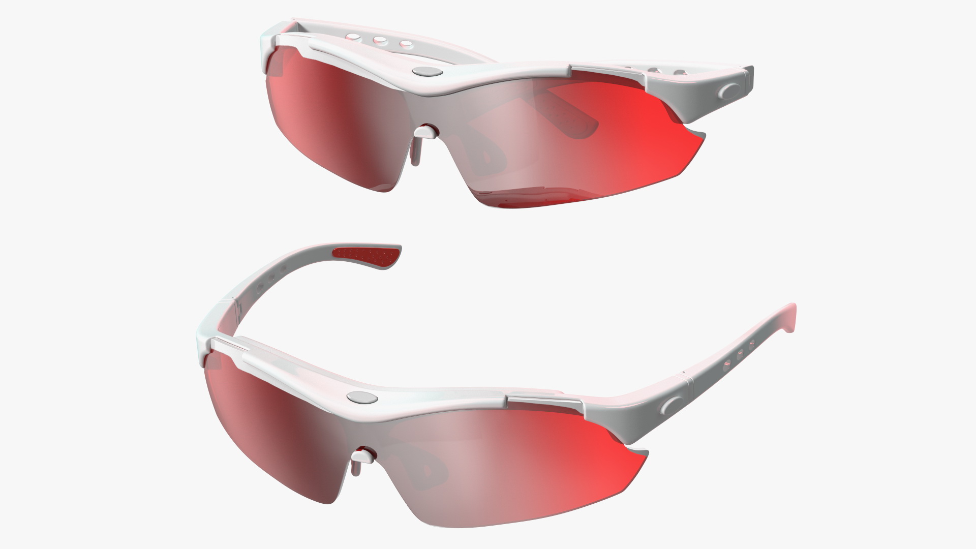 White Sport Sunglasses with Red Lenses Set 3D