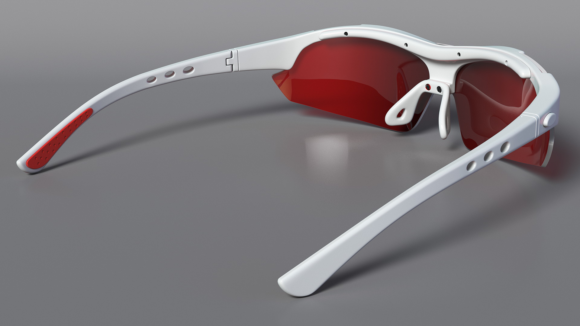 White Sport Sunglasses with Red Lenses Set 3D