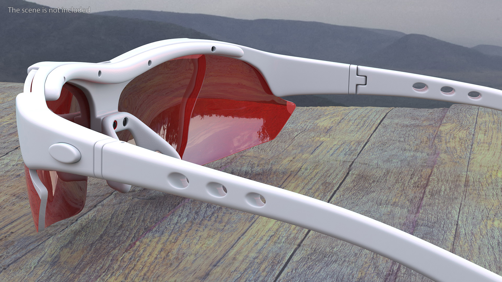 White Sport Sunglasses with Red Lenses Set 3D