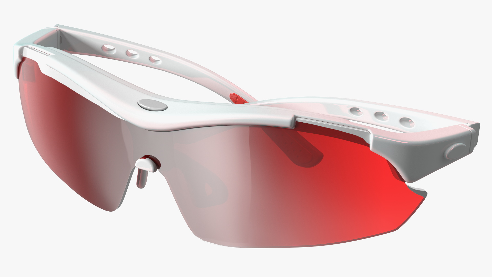White Sport Sunglasses with Red Lenses Set 3D