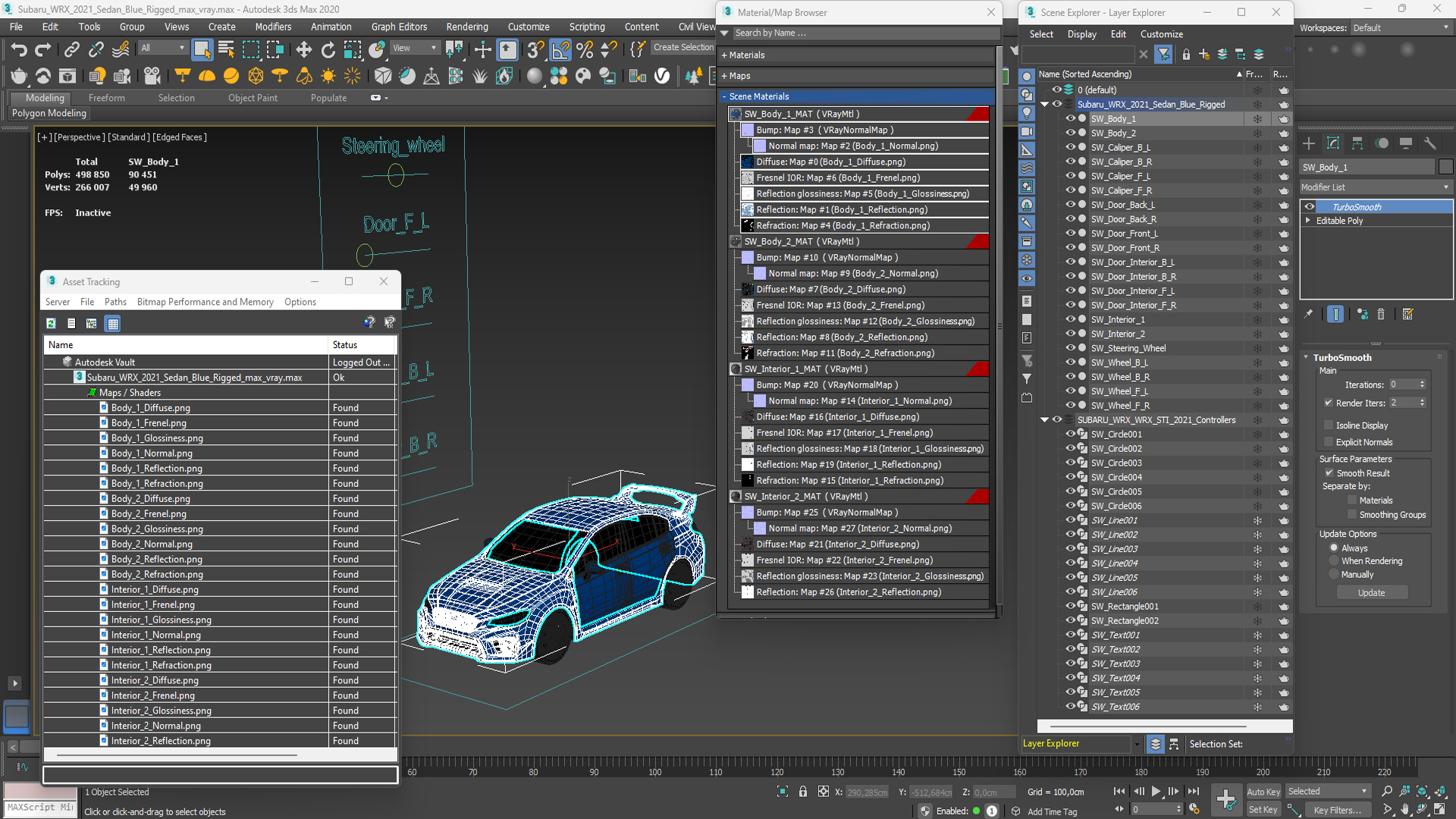 3D Subaru WRX 2021 Sedan Blue Rigged model