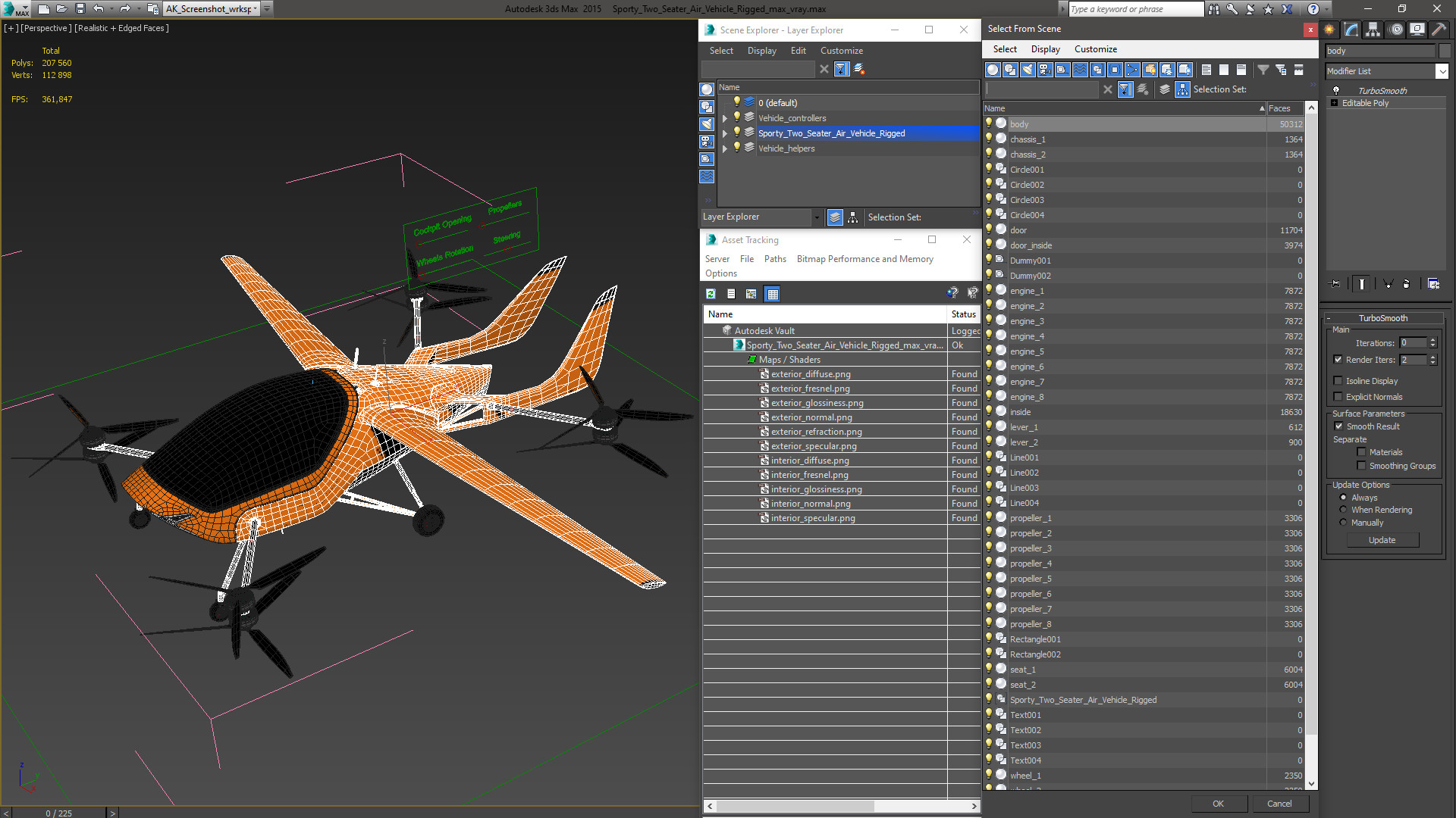 3D Sporty Two Seater Air Vehicle Rigged