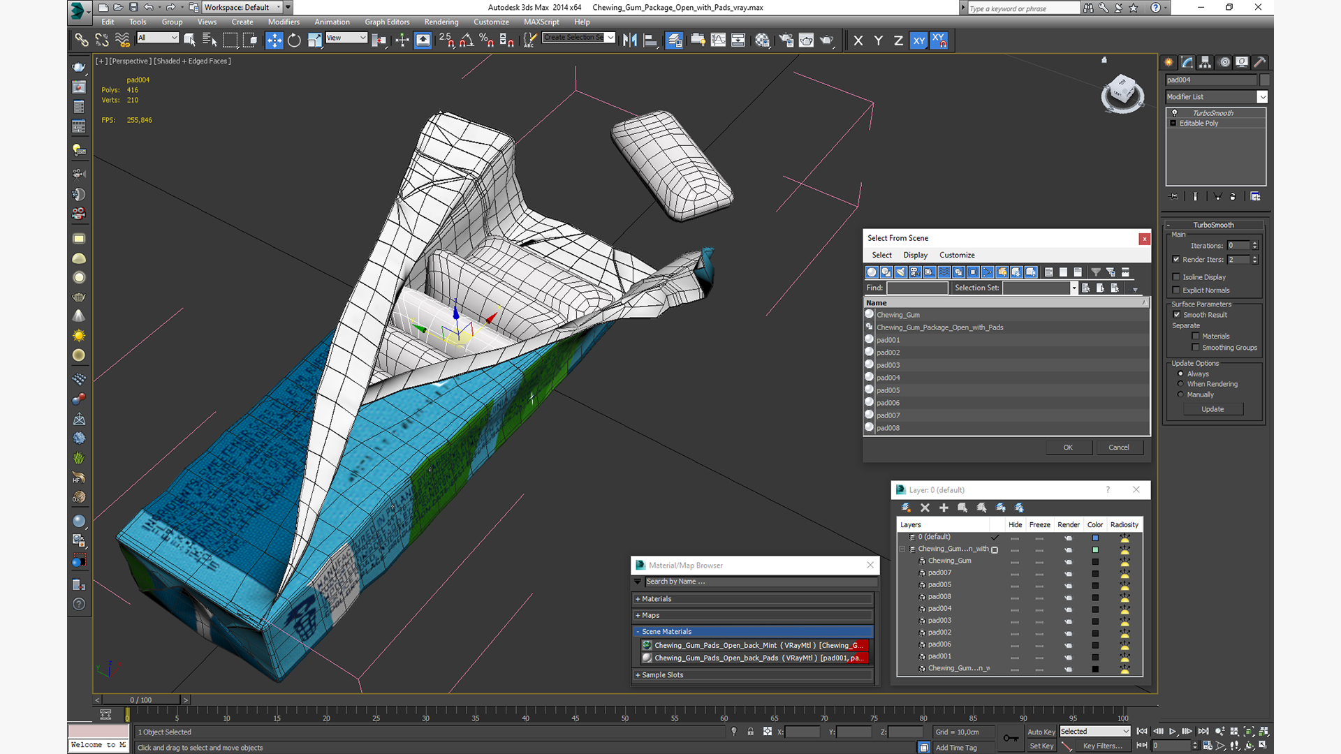 Chewing Gum Package Open with Pads 3D model