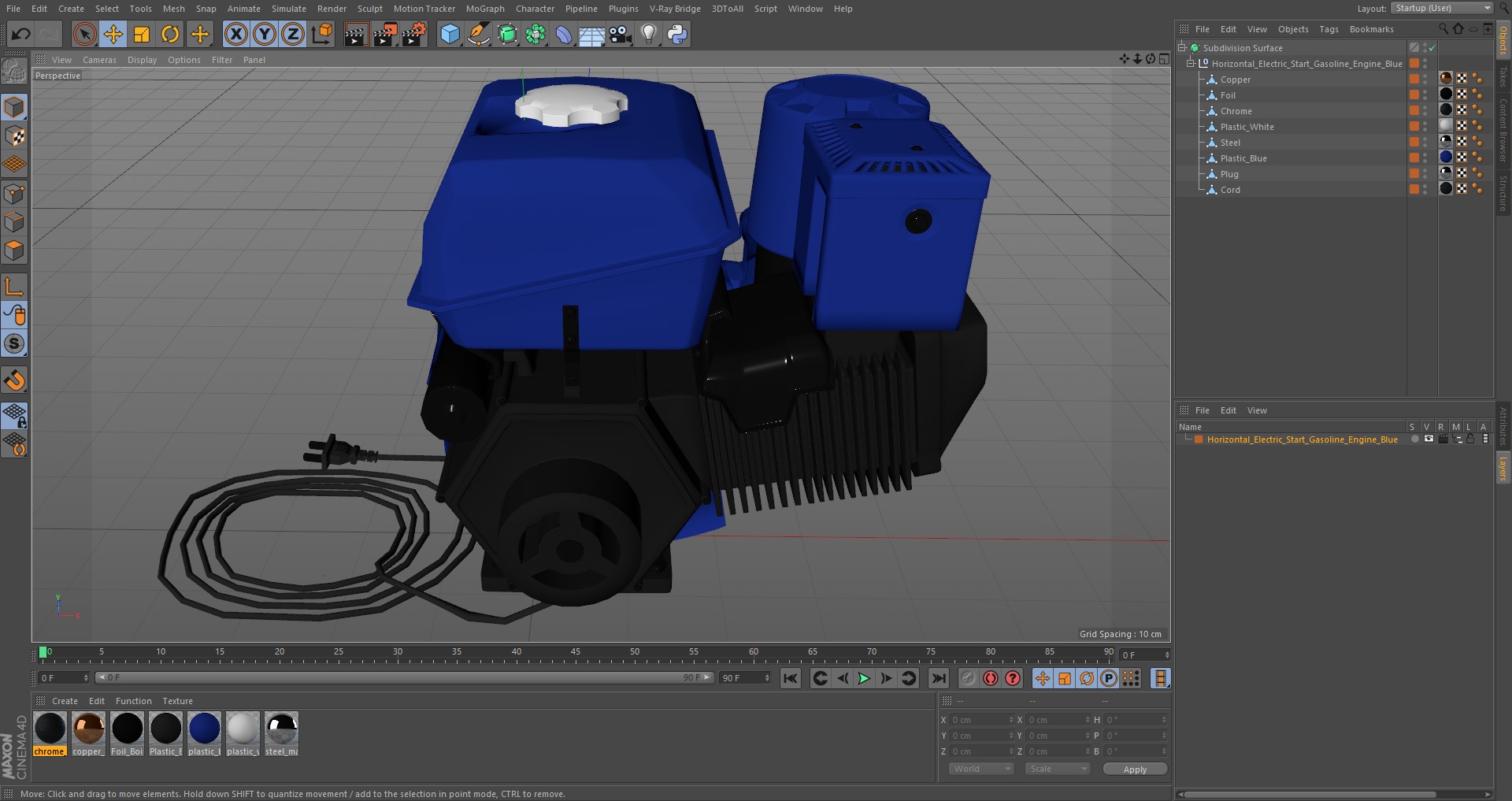3D Horizontal Electric Start Gasoline Engine Blue