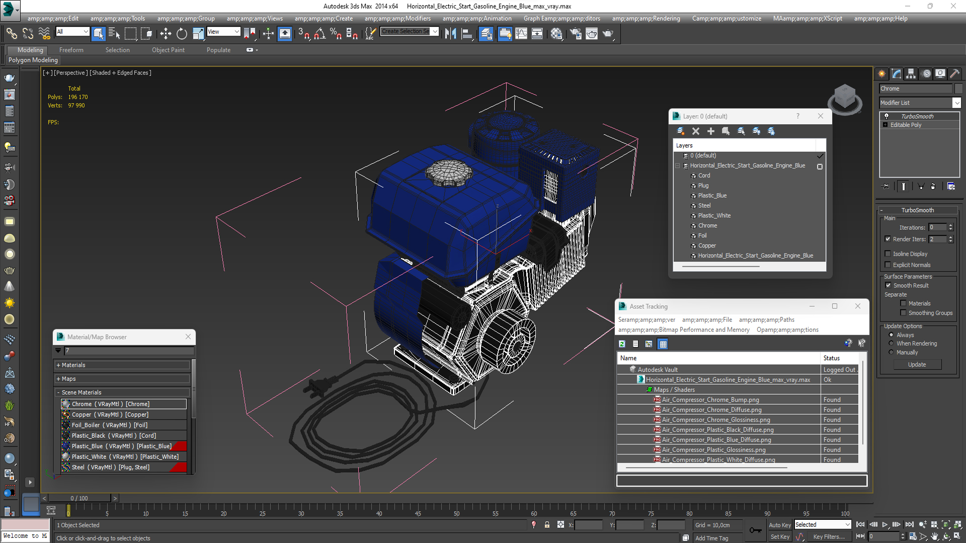 3D Horizontal Electric Start Gasoline Engine Blue