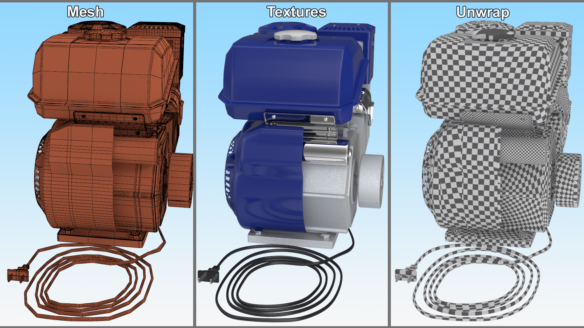3D Horizontal Electric Start Gasoline Engine Blue