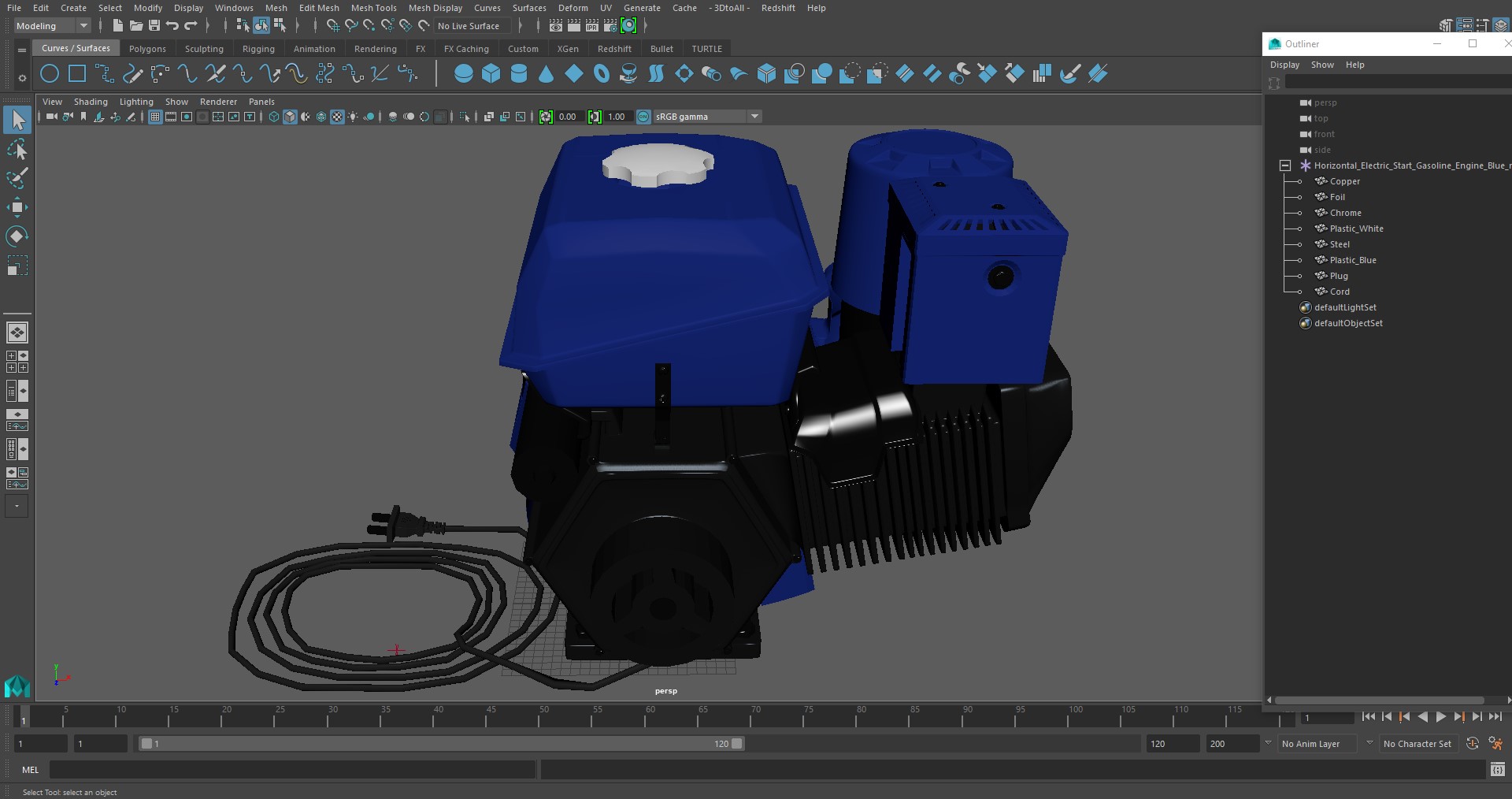 3D Horizontal Electric Start Gasoline Engine Blue