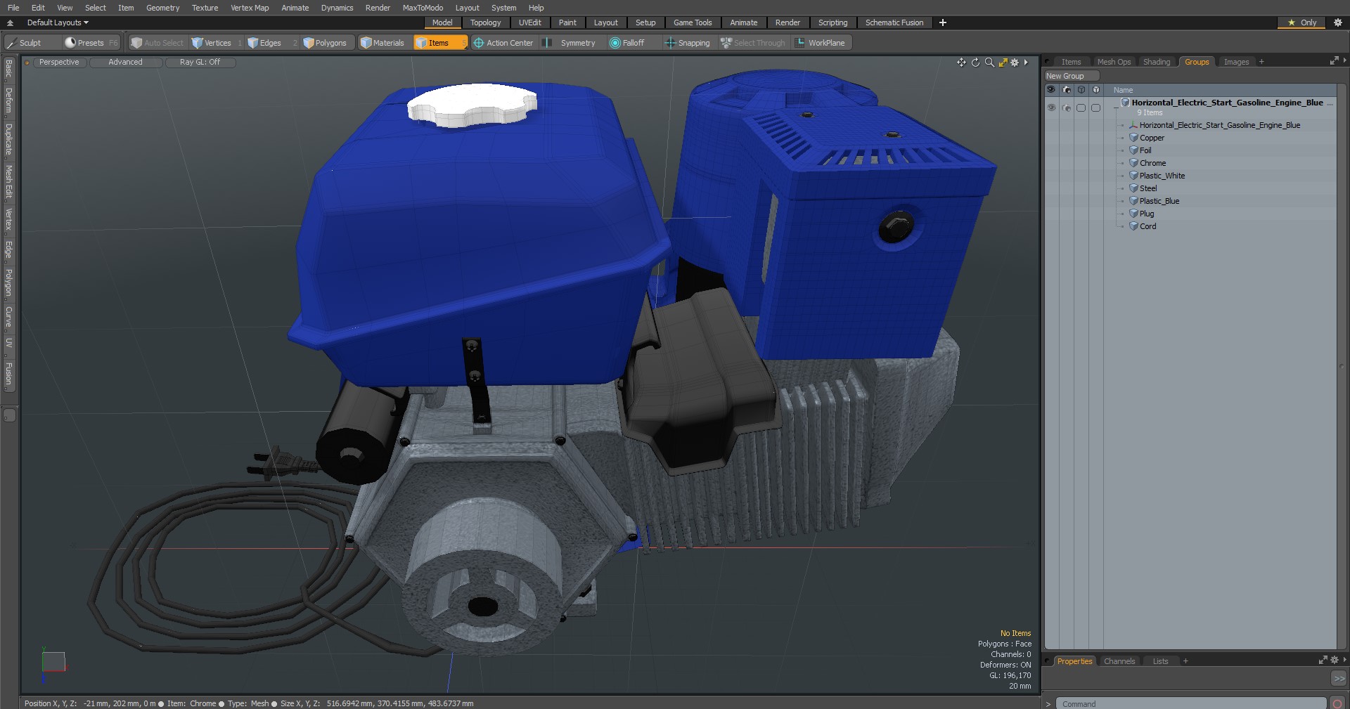 3D Horizontal Electric Start Gasoline Engine Blue