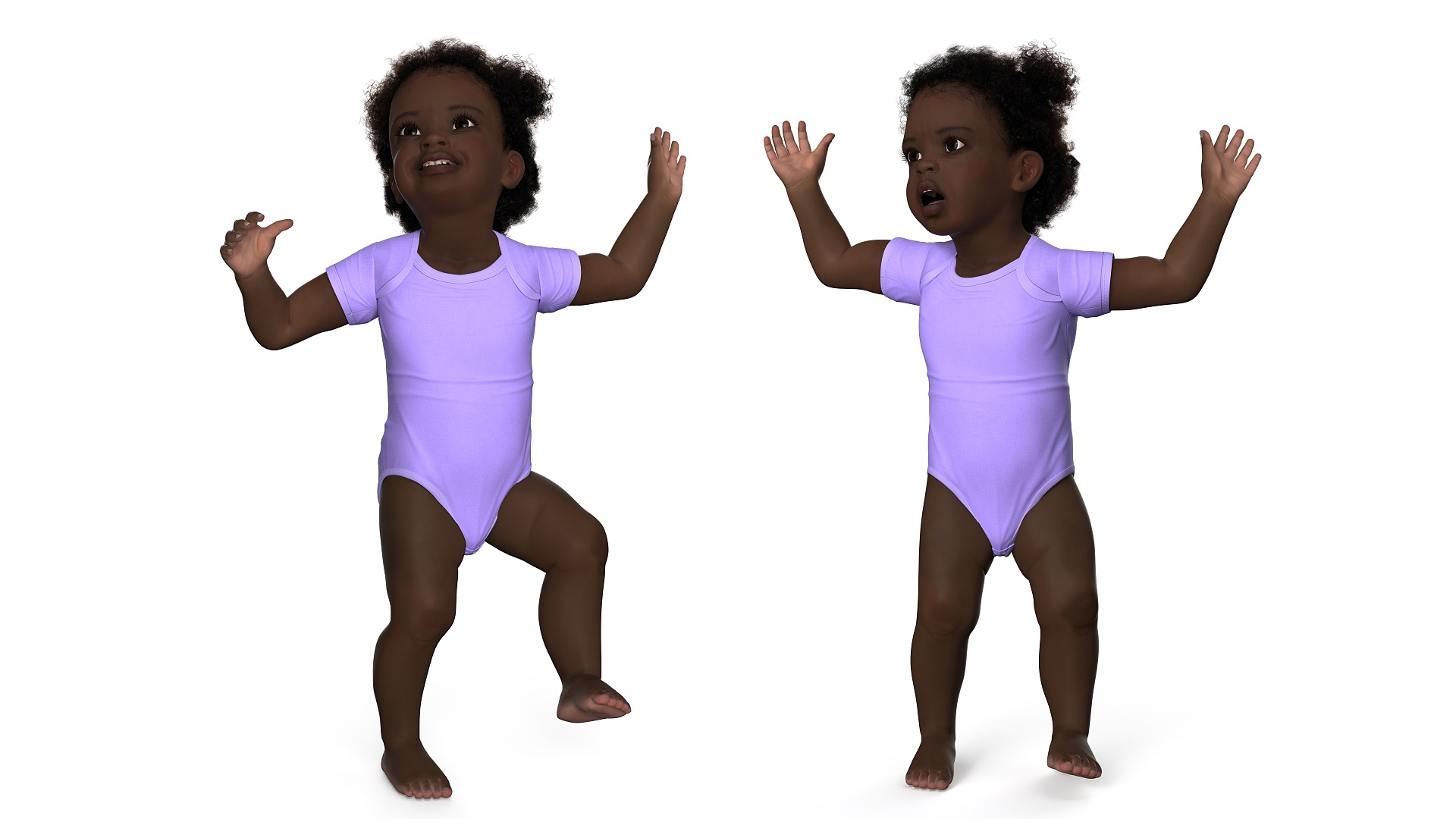 3D One Year Old Black Girl in Bodysuit Fur Rigged