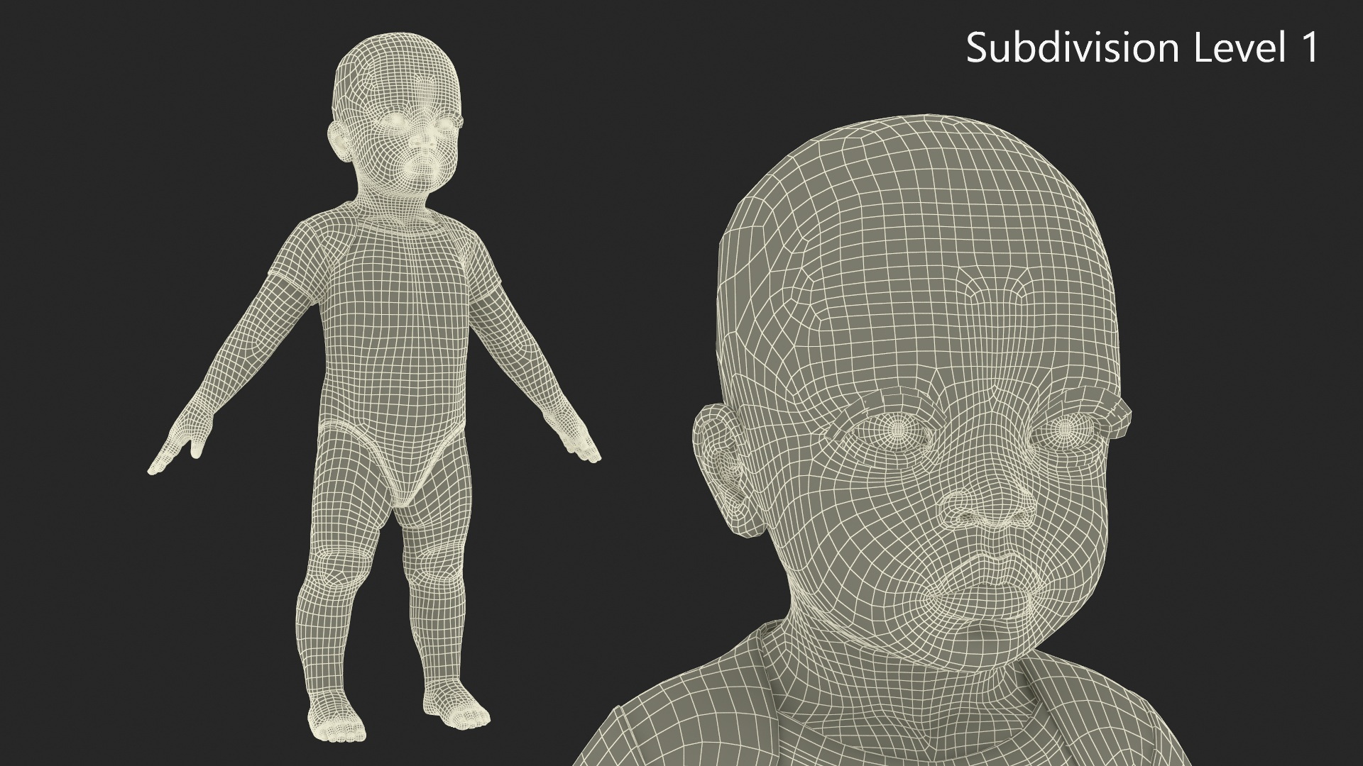 3D One Year Old Black Girl in Bodysuit Fur Rigged