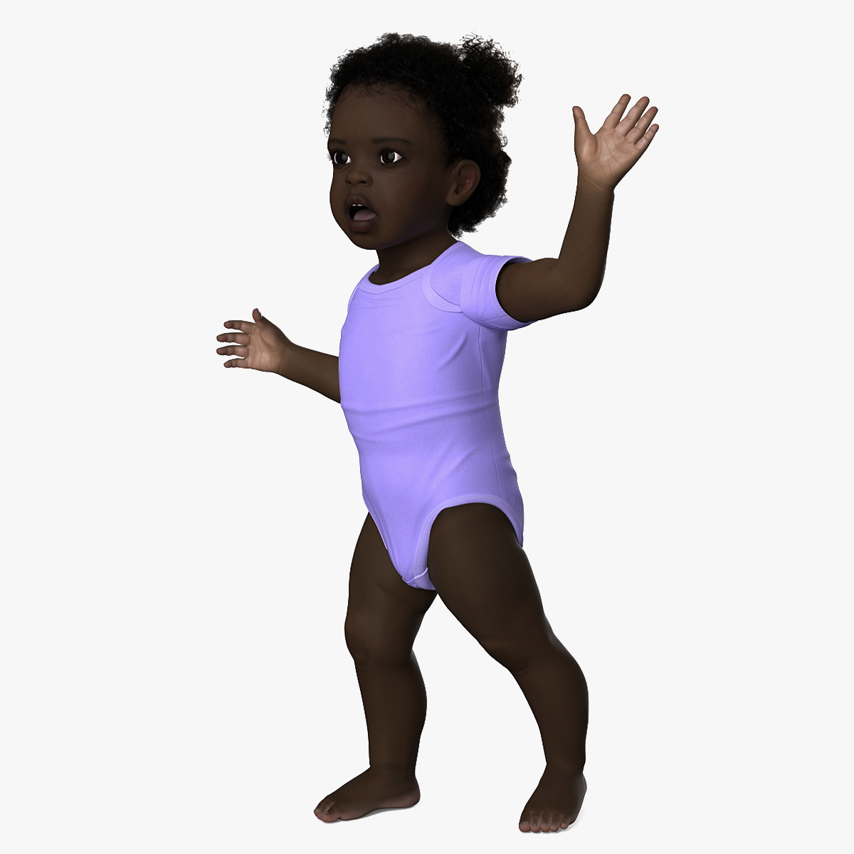 3D One Year Old Black Girl in Bodysuit Fur Rigged