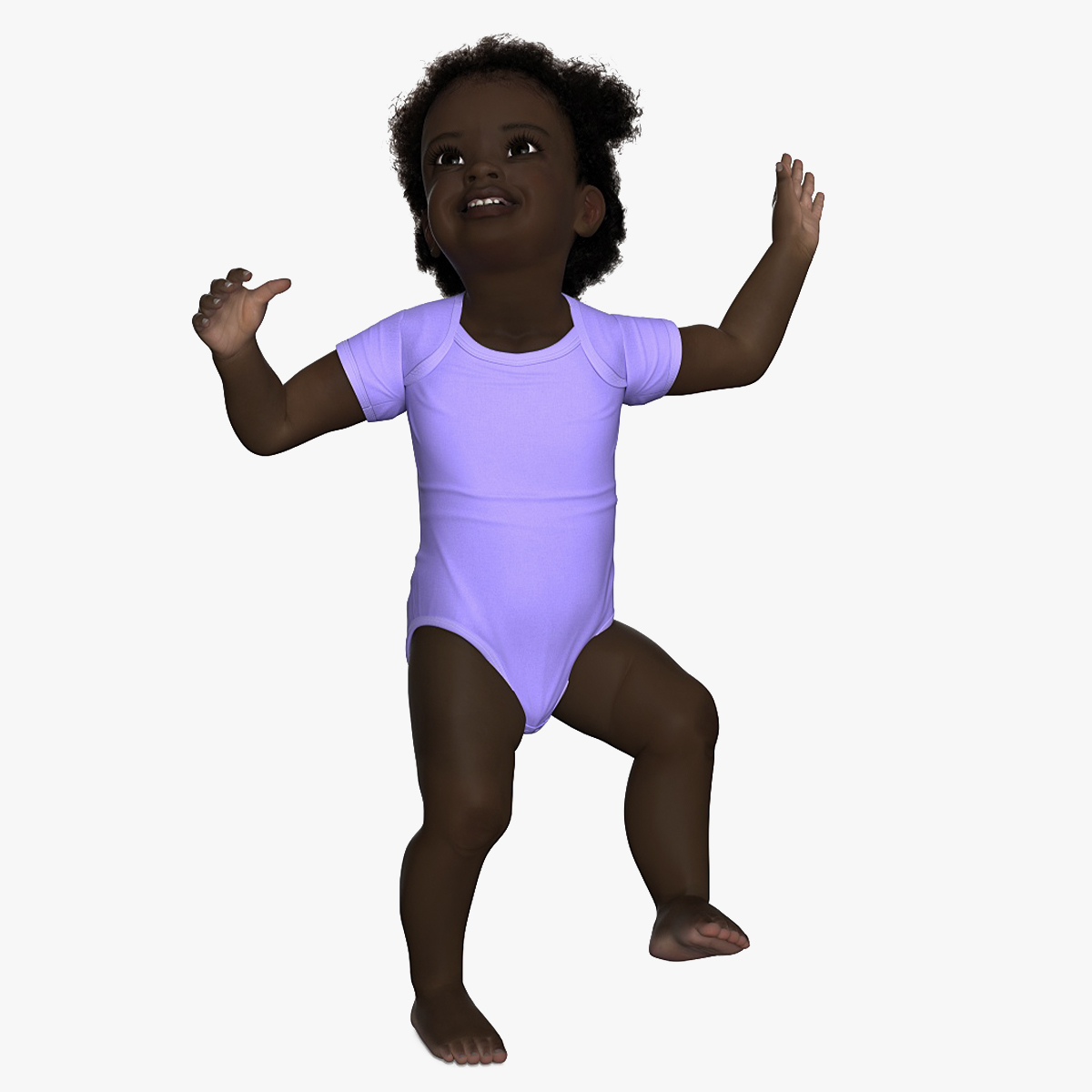 3D One Year Old Black Girl in Bodysuit Fur Rigged