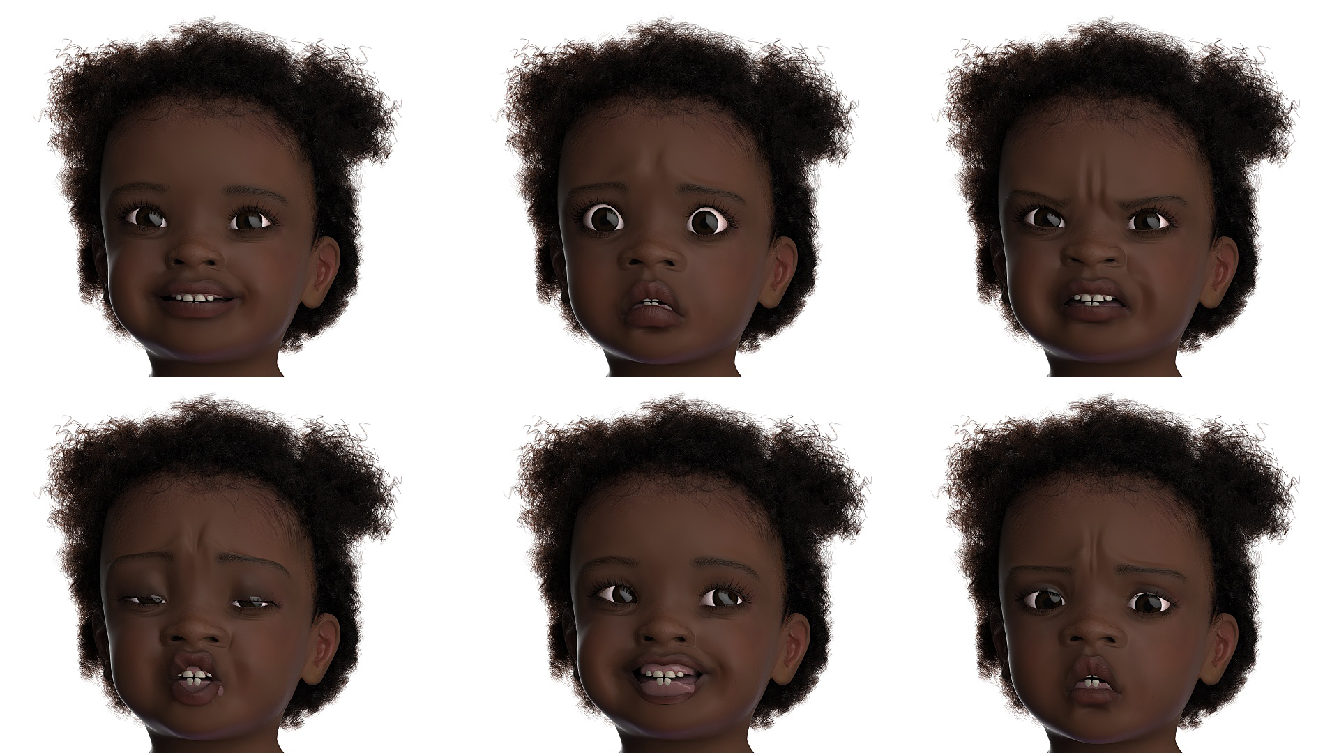 3D One Year Old Black Girl in Bodysuit Fur Rigged