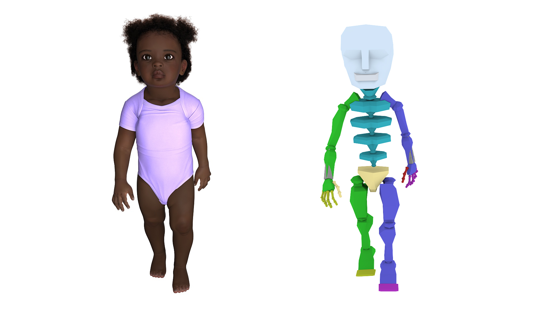 3D One Year Old Black Girl in Bodysuit Fur Rigged