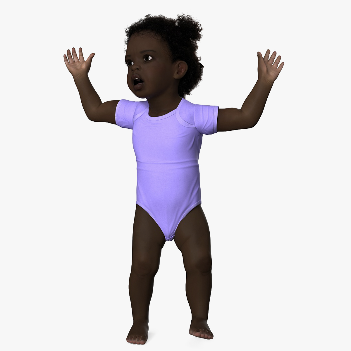 3D One Year Old Black Girl in Bodysuit Fur Rigged