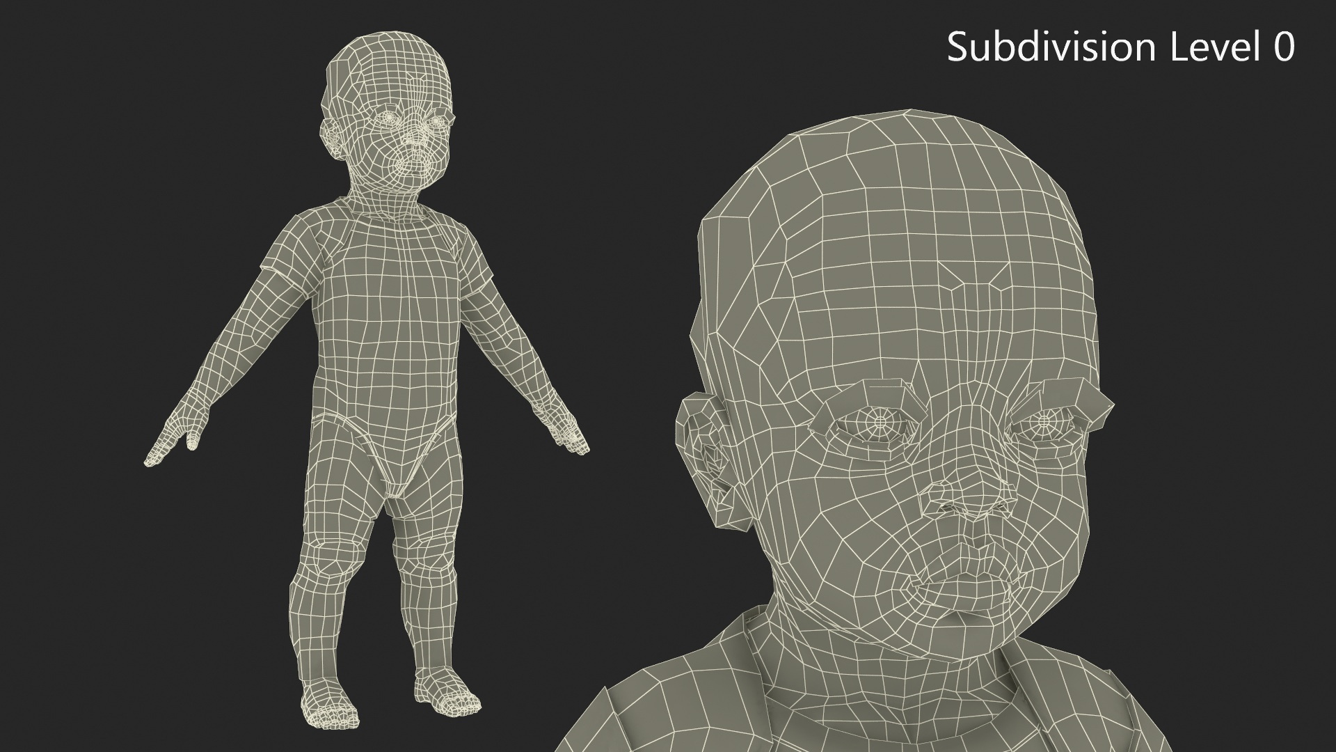 3D One Year Old Black Girl in Bodysuit Fur Rigged
