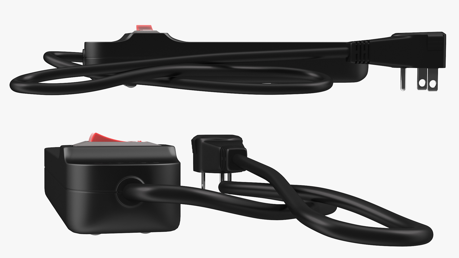3 Outlets Smart Black Mini Power Strip with USB 3D