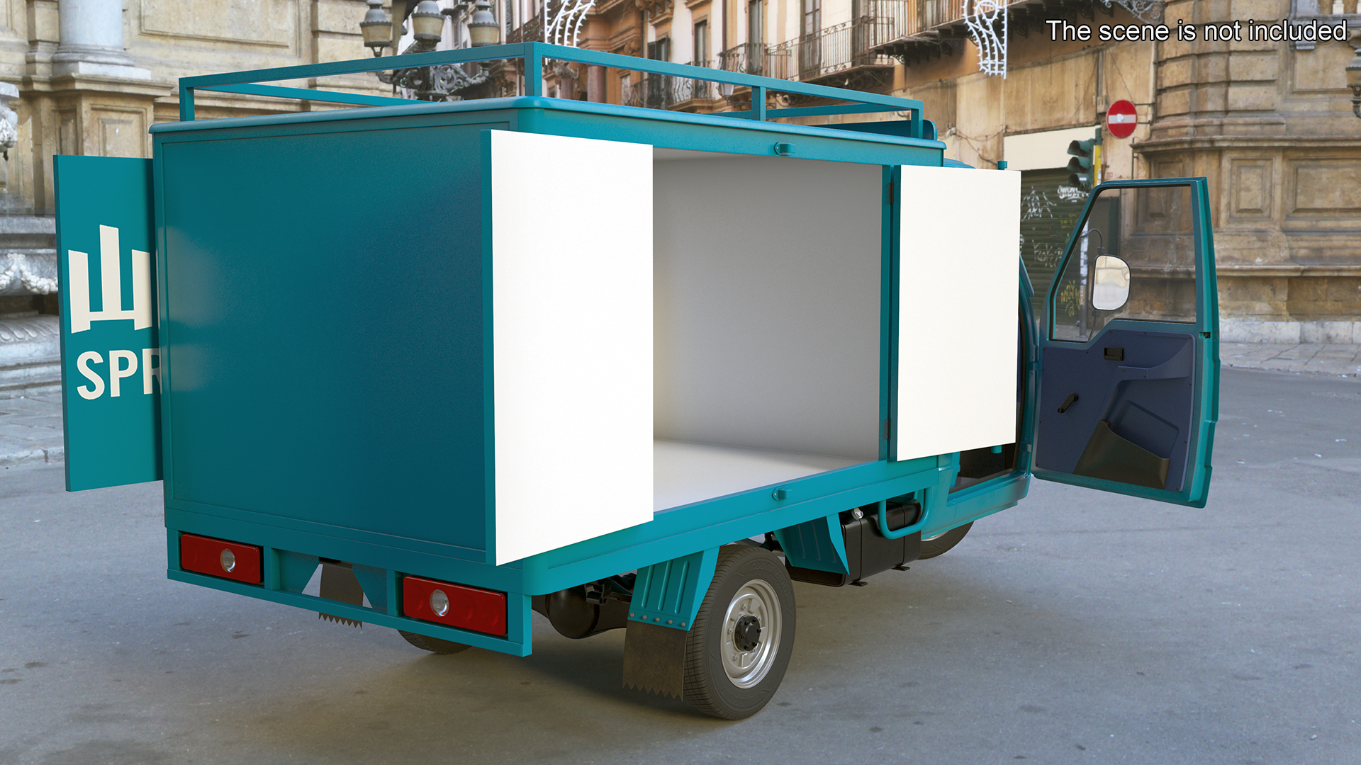 Delivery Trike with Close Body Blue Rigged 3D