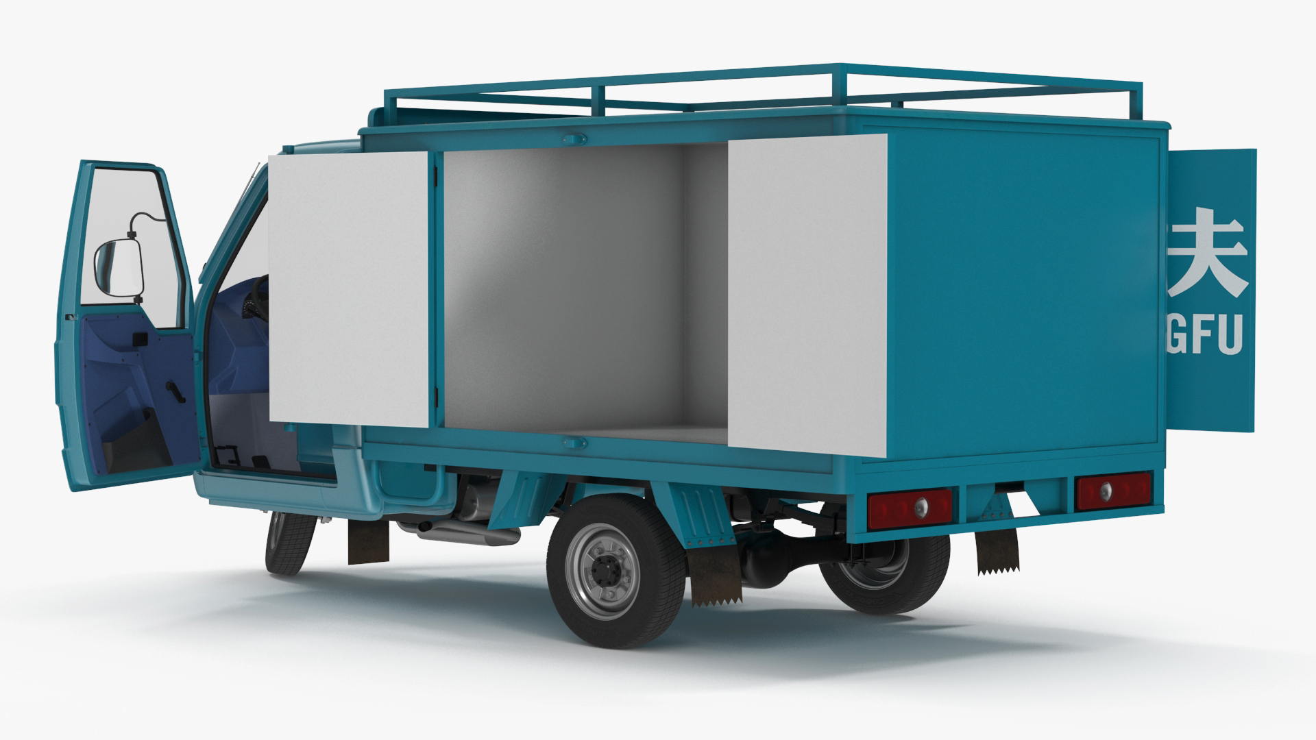 Delivery Trike with Close Body Blue Rigged 3D
