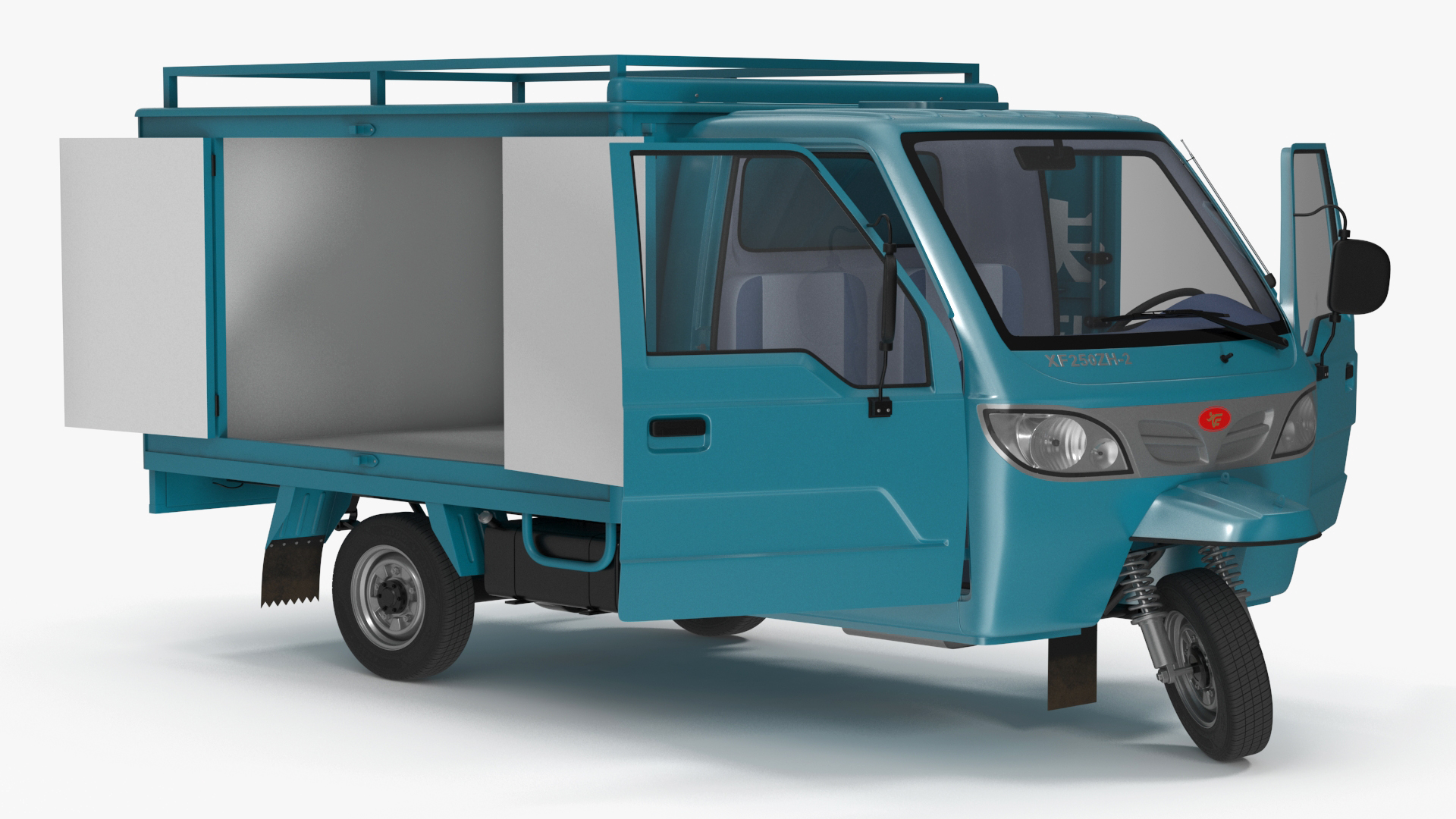 Delivery Trike with Close Body Blue Rigged 3D