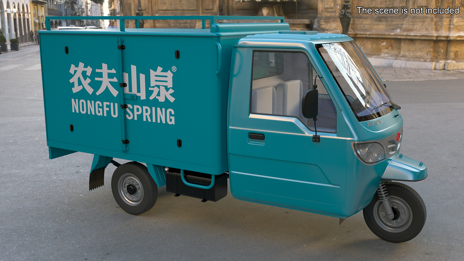 Delivery Trike with Close Body Blue Rigged 3D