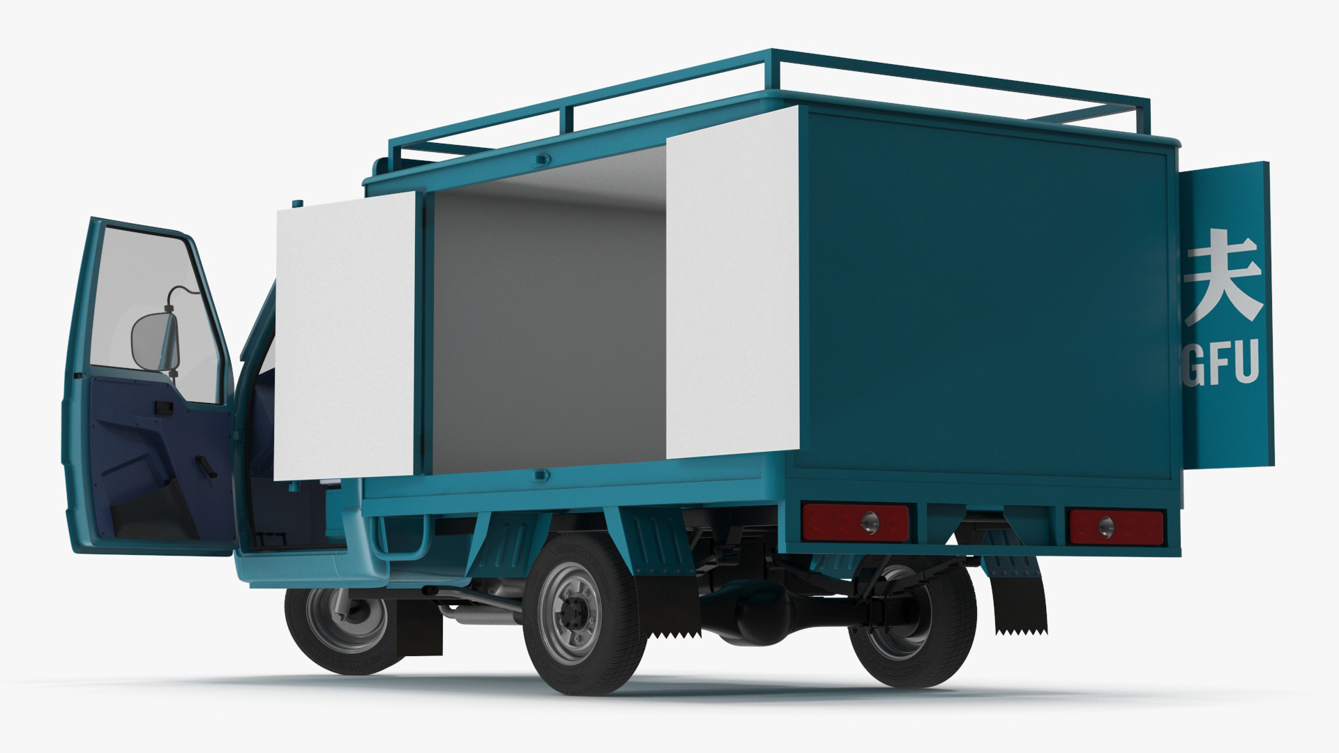 Delivery Trike with Close Body Blue Rigged 3D