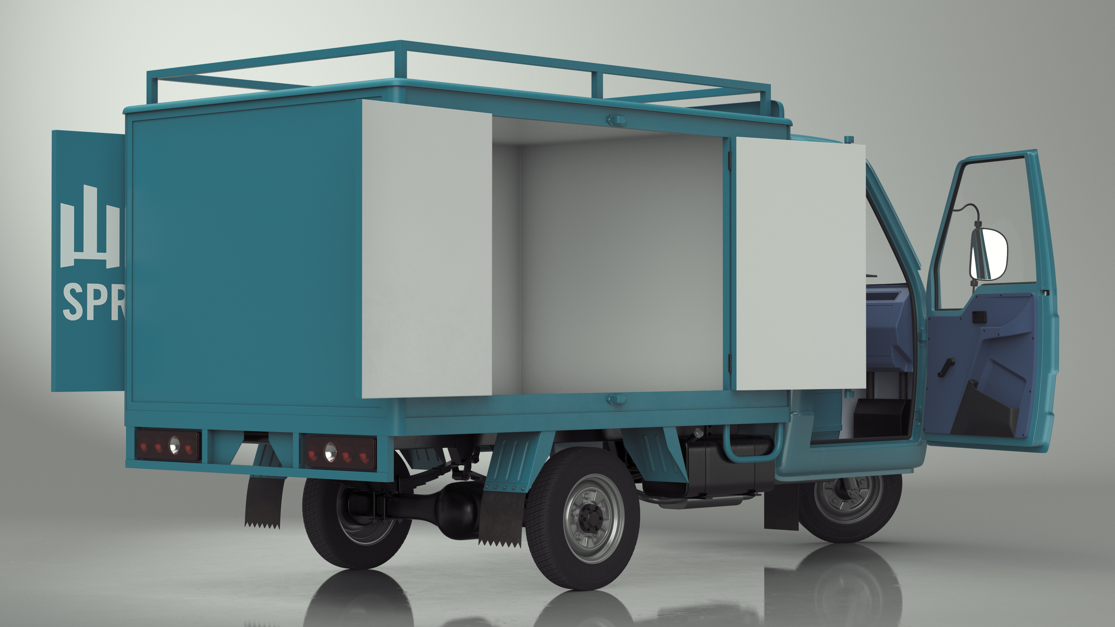 Delivery Trike with Close Body Blue Rigged 3D