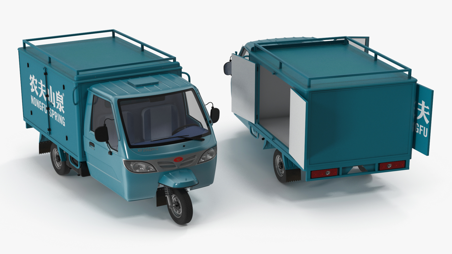 Delivery Trike with Close Body Blue Rigged 3D