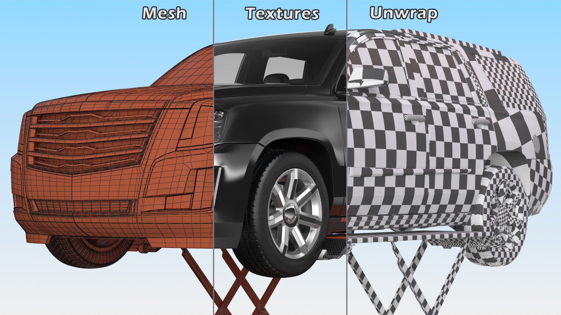 3D Automotive Scissor Lift and Generic SUV 2 Rigged model