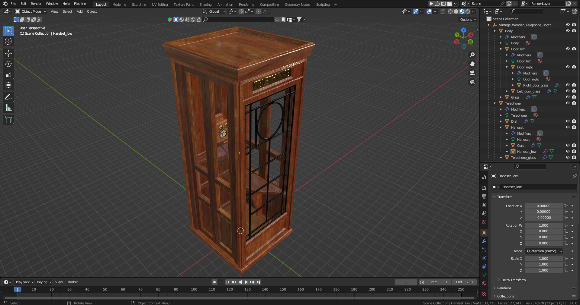 3D model Vintage Wooden Telephone Booth